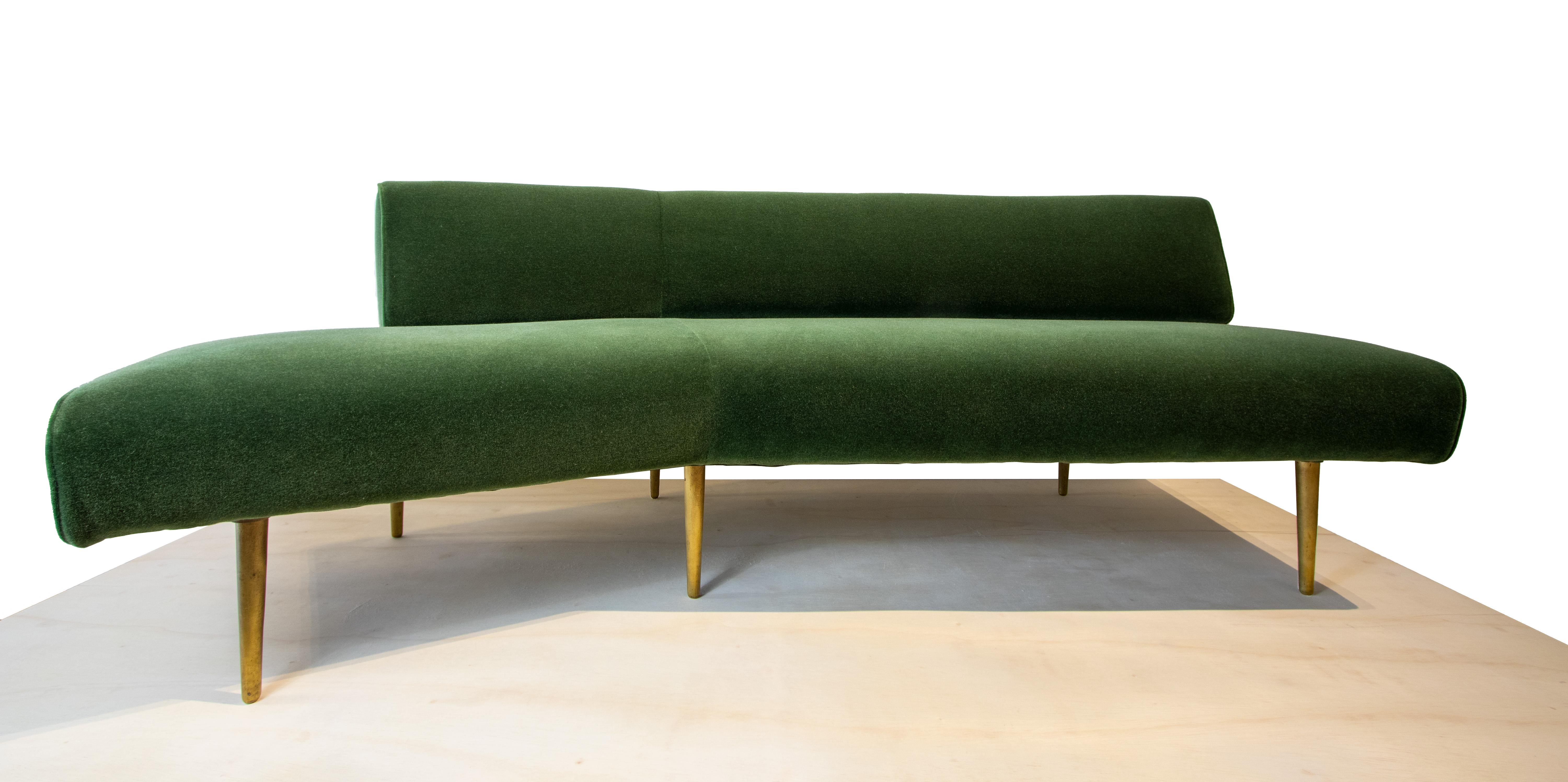 1950s Edward Wormley for Dunbar No. 4756 Wing Shaped Sofa in Mohair and Brass 1