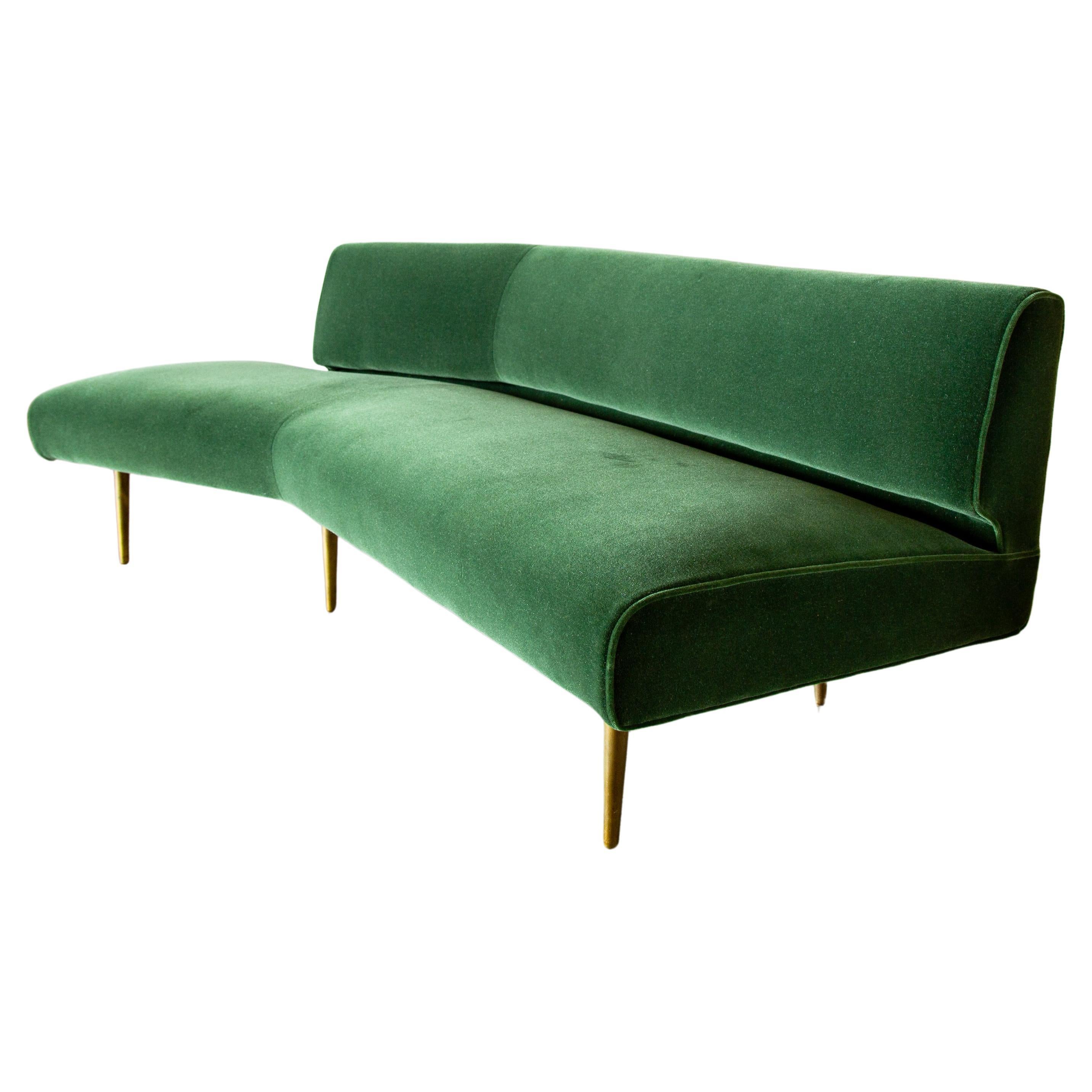 1950s Edward Wormley for Dunbar no. 4756 wing shaped sofa in Mohair and Brass For Sale