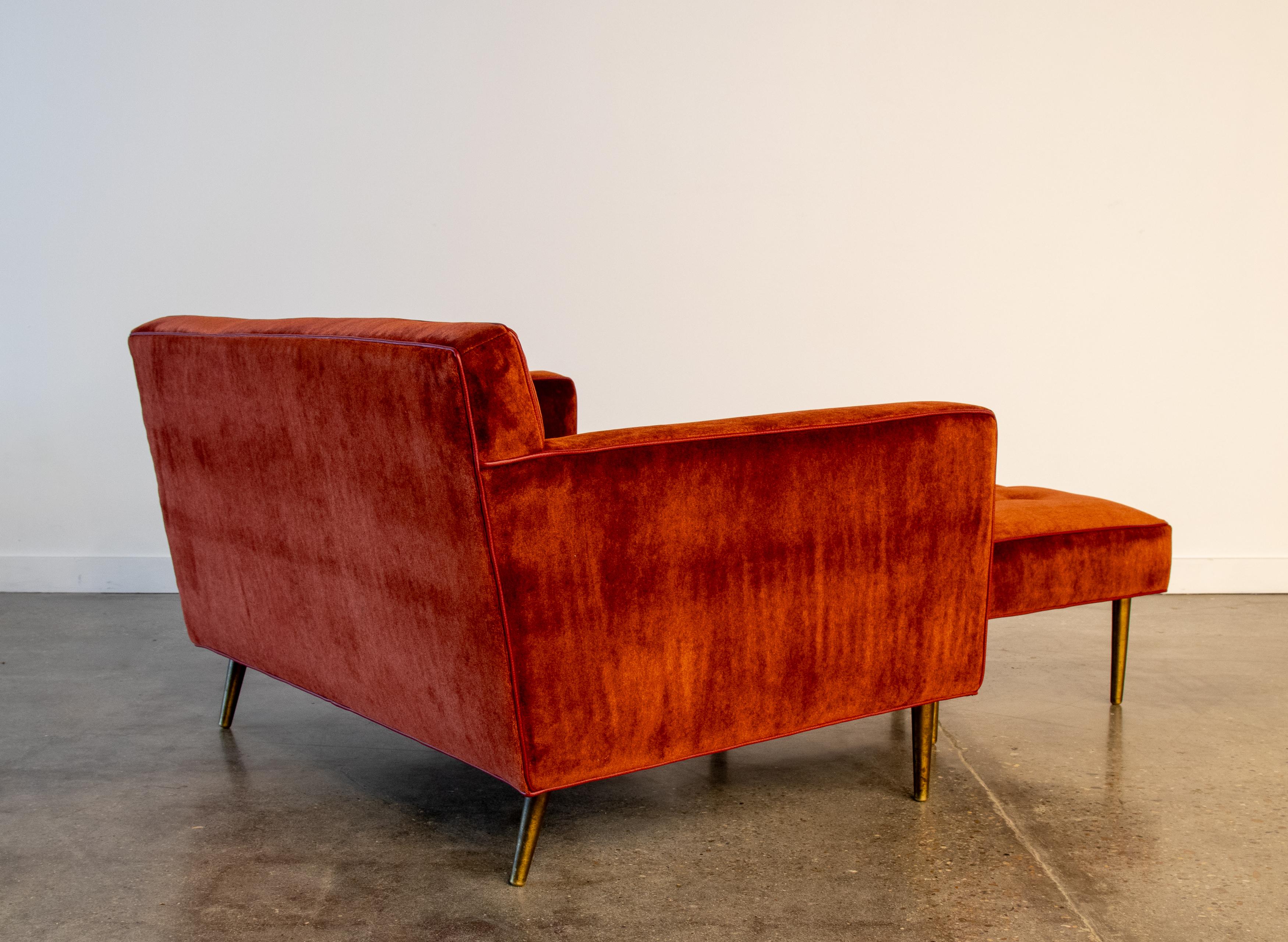 1950s Edward Wormley for Dunbar Oversized Chair & Ottoman Brass legs Red Mohair In Good Condition For Sale In Virginia Beach, VA