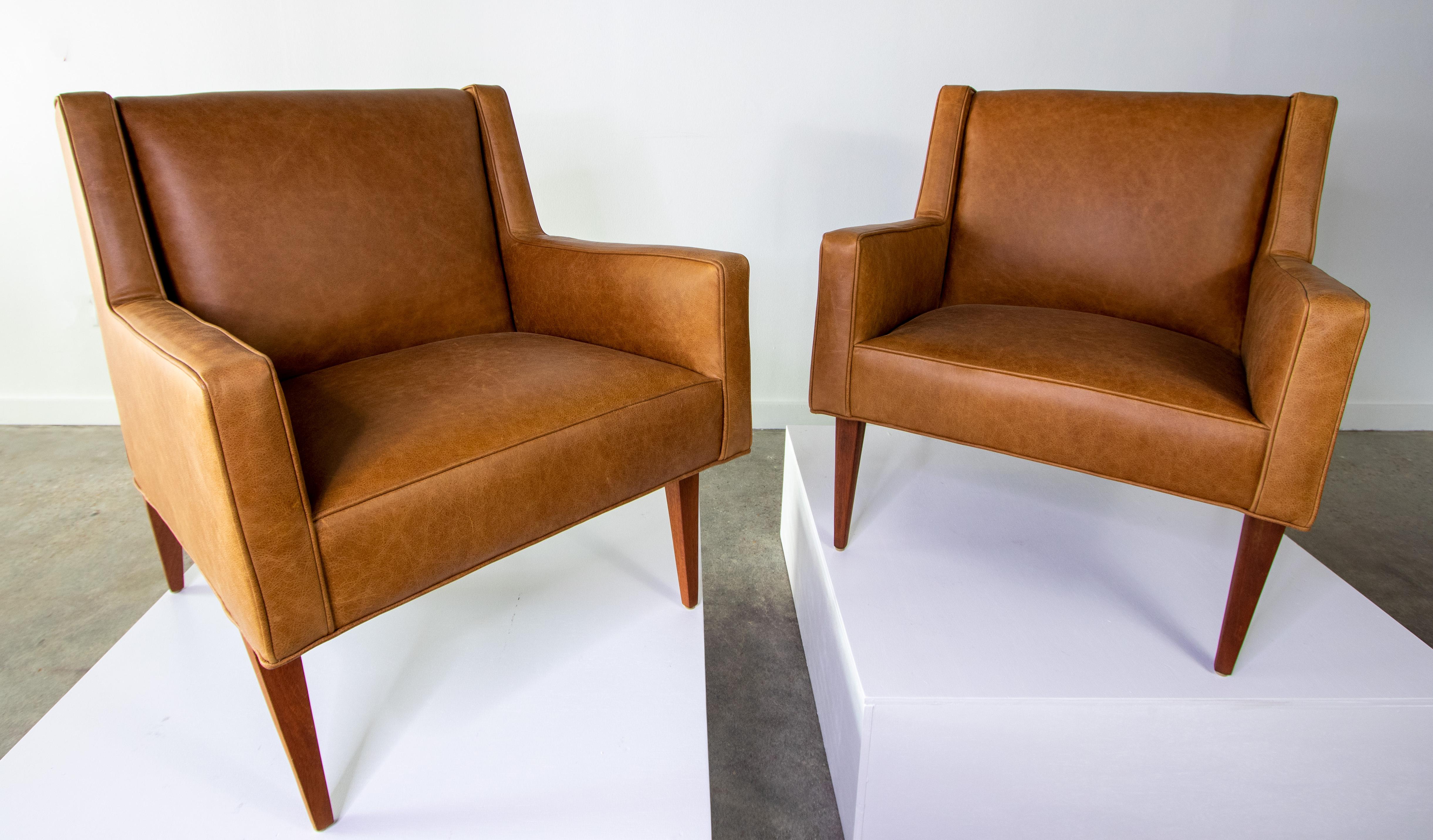 Leather 1950s Edward Wormley for Dunbar pair of leather lounge chairs no. 603 Mrs. Chair For Sale