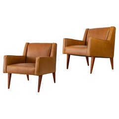1950s Edward Wormley for Dunbar Pair of Leather Lounge Chairs No. 603 Mrs. Chair