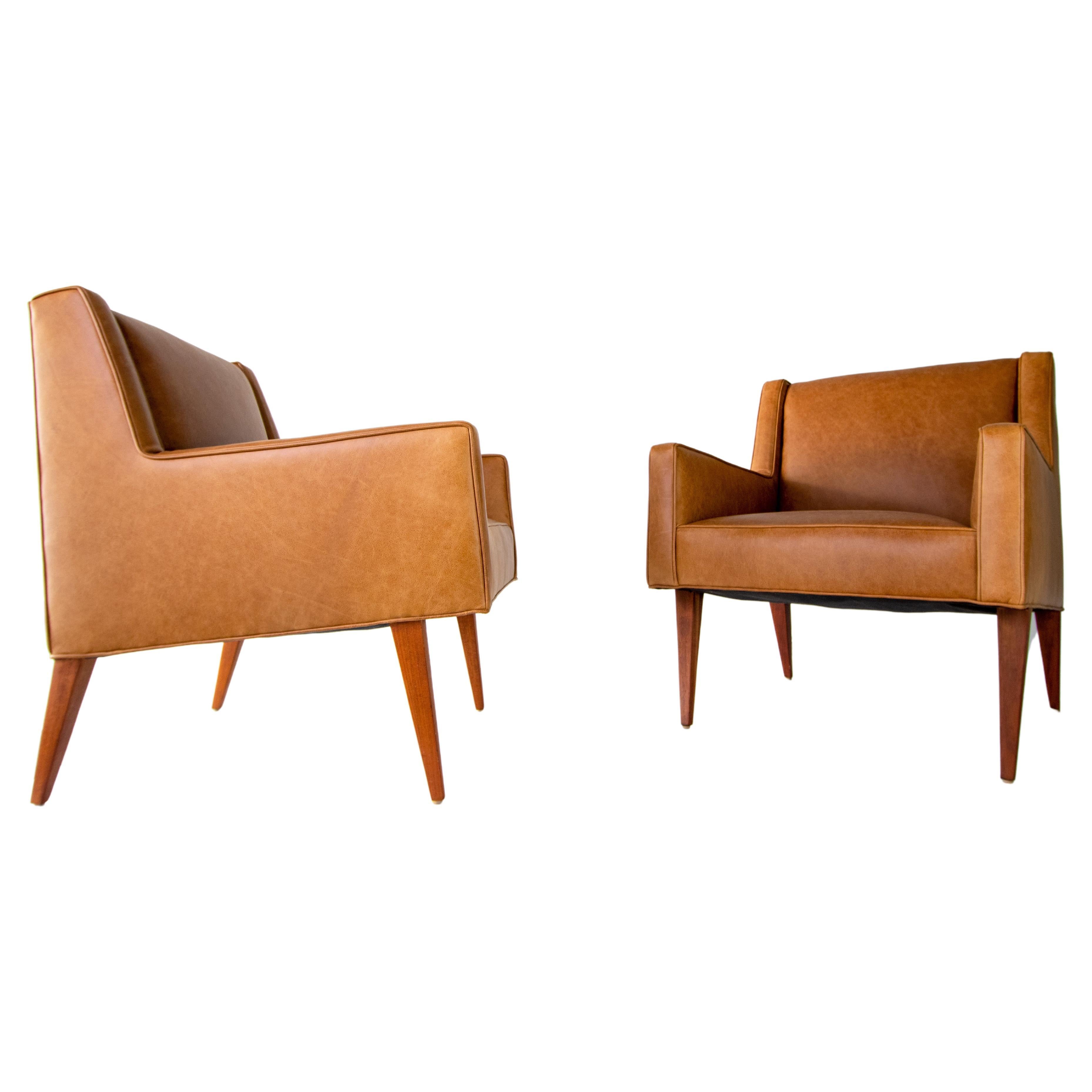 1950s Edward Wormley for Dunbar pair of leather lounge chairs no. 603 Mrs. Chair For Sale