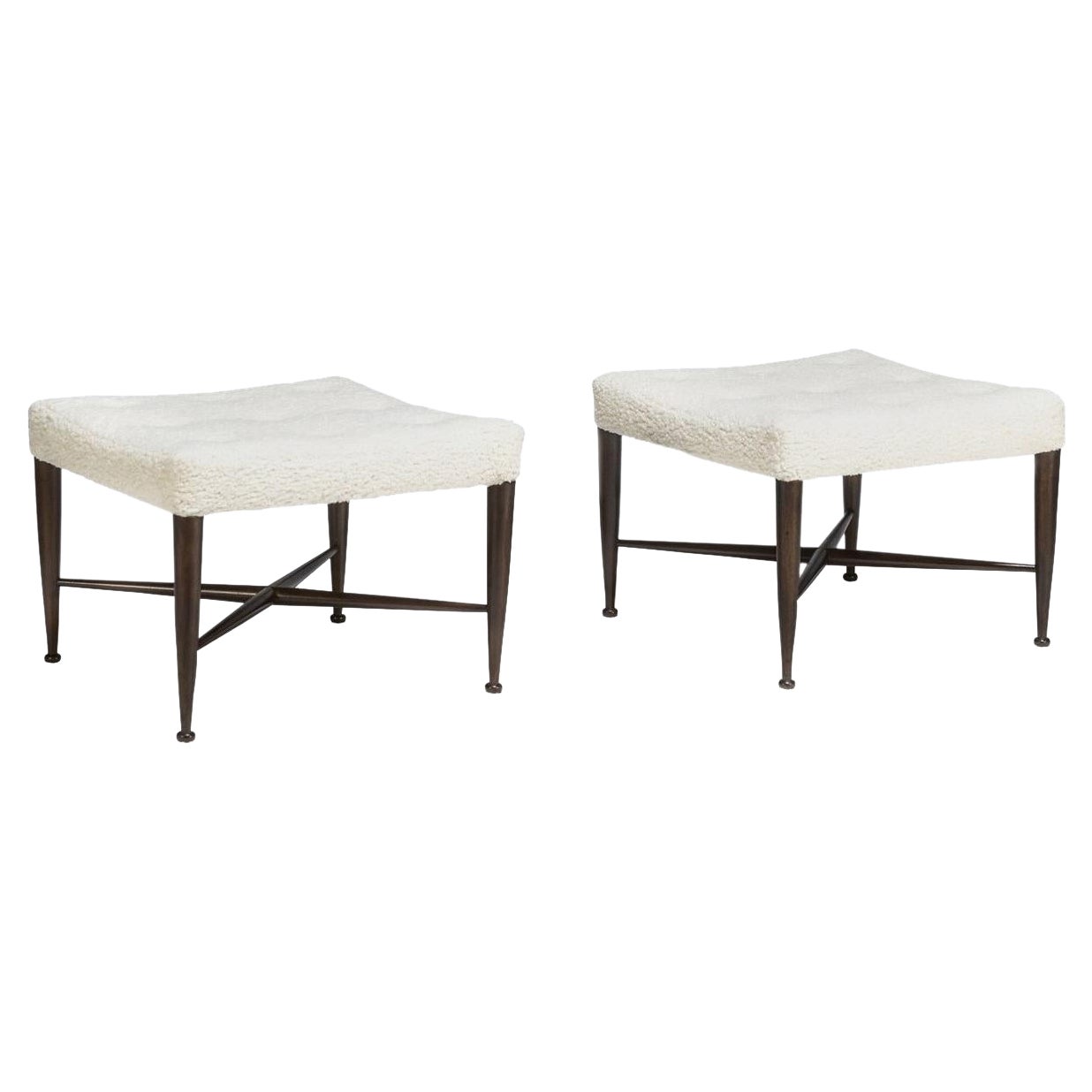 1950s Edward Wormley for Dunbar "Thebes" Stools in Bouclé, Pair