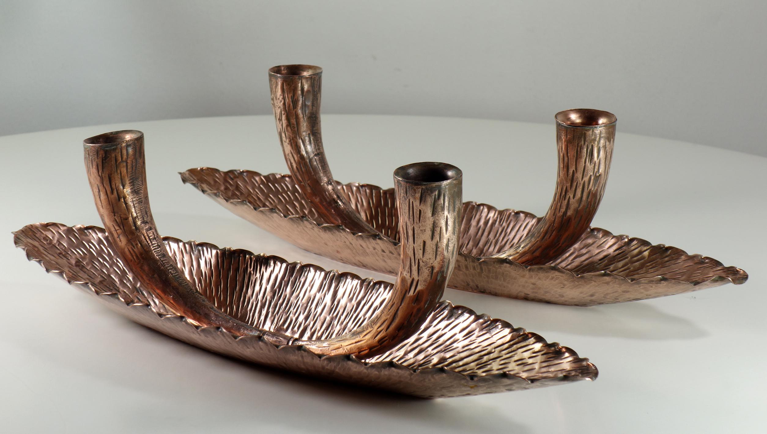 1950er Egidio Casagrande Italienisches Design Midcentury Kupfer Paar Kerzenständer im Zustand „Hervorragend“ im Angebot in Brescia, IT