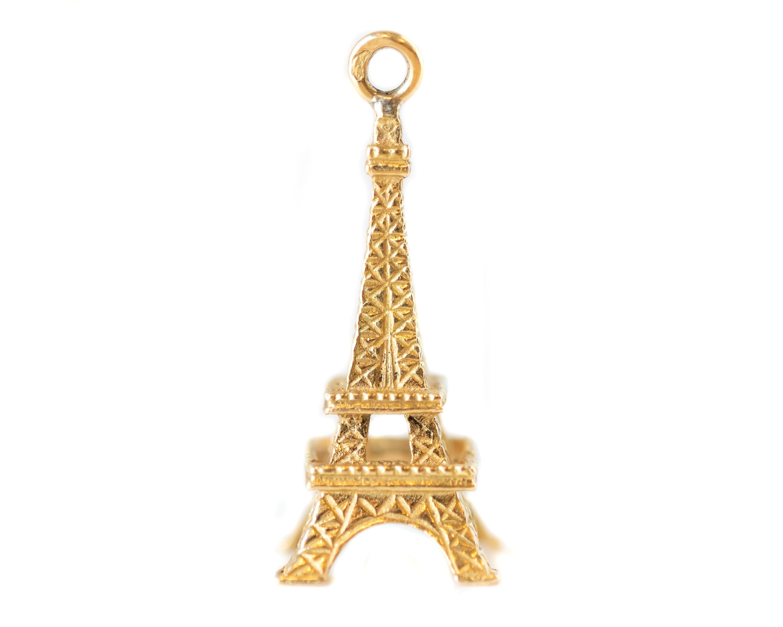 Retro 1950s Eiffel Tower Charm in 14 Karat Yellow Gold