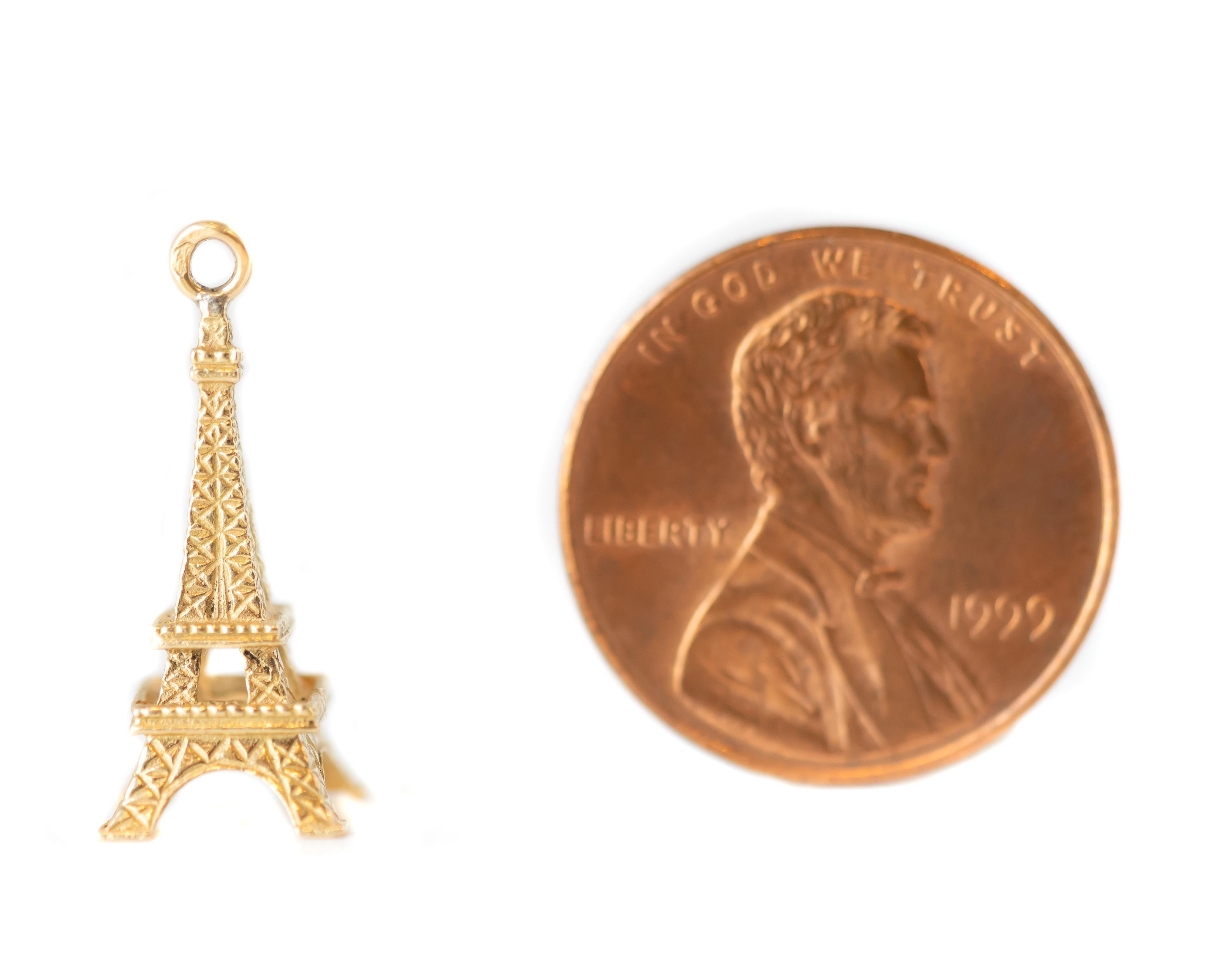 Women's 1950s Eiffel Tower Charm in 14 Karat Yellow Gold
