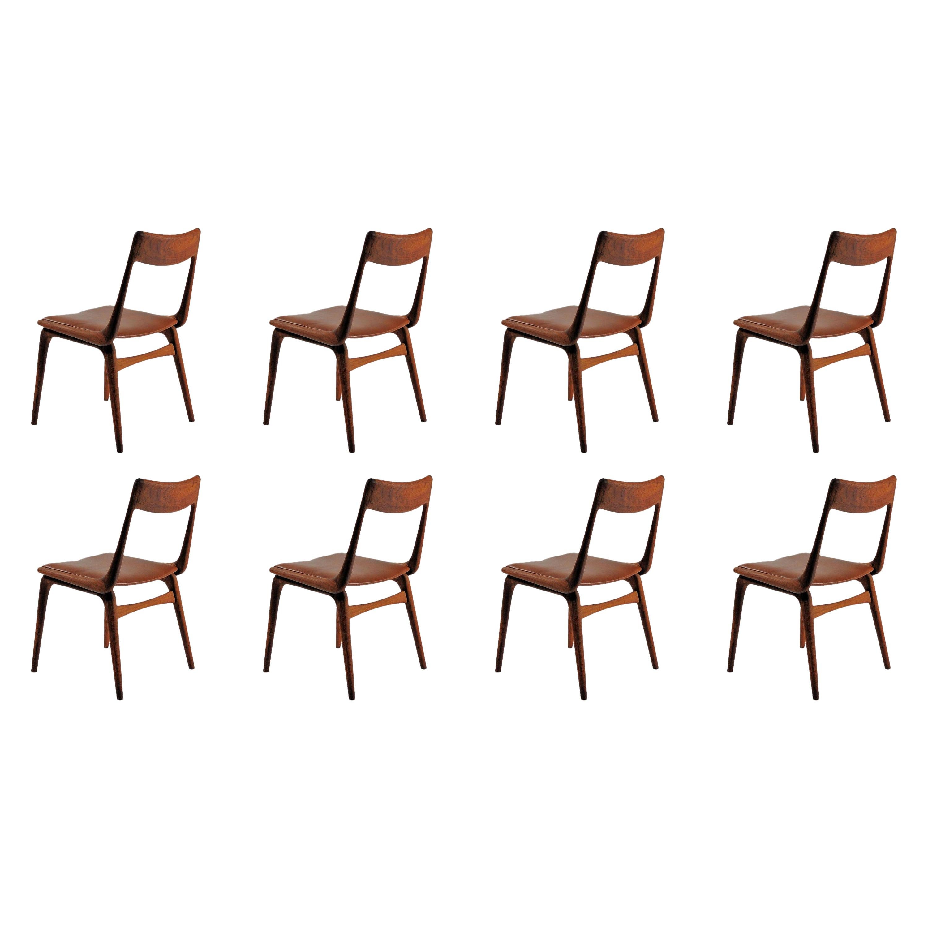 1950s Eight Alfred Christensen Boomerang Chairs in Teak - Custom Upholstery