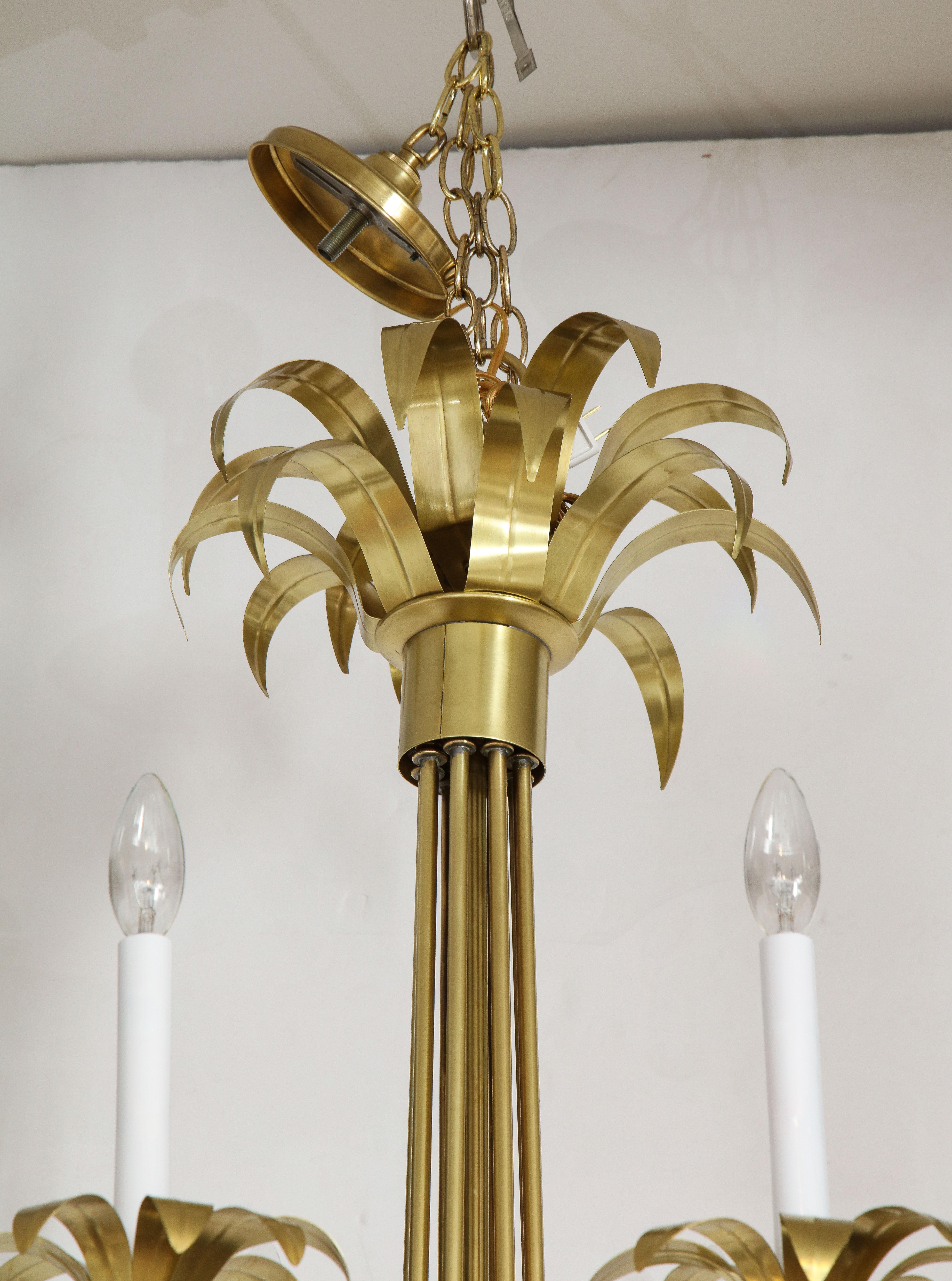 1950s Eight-Arm Italian Solid Brass Flower Chandelier For Sale 3