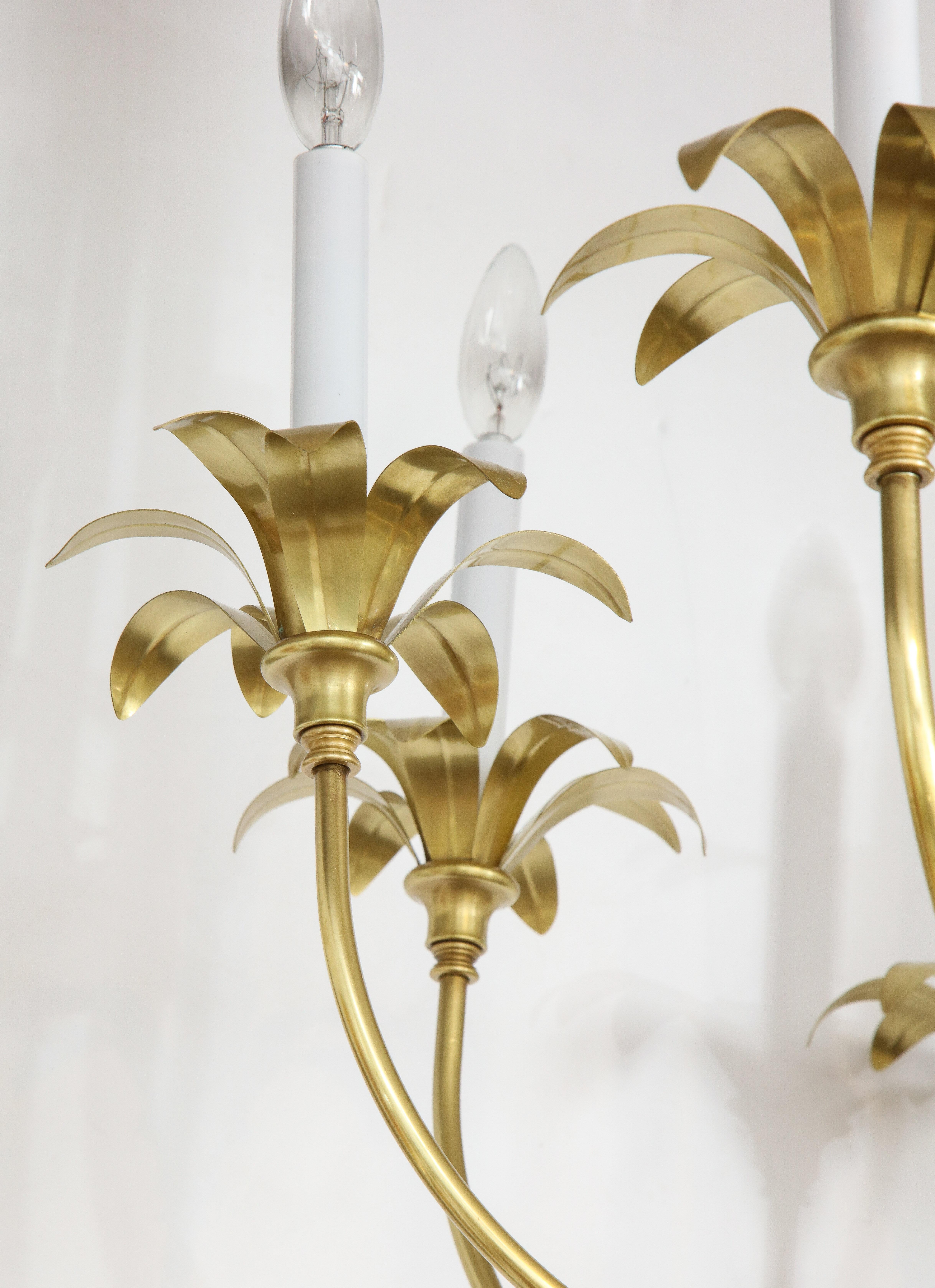 1950s Eight-Arm Italian Solid Brass Flower Chandelier For Sale 8