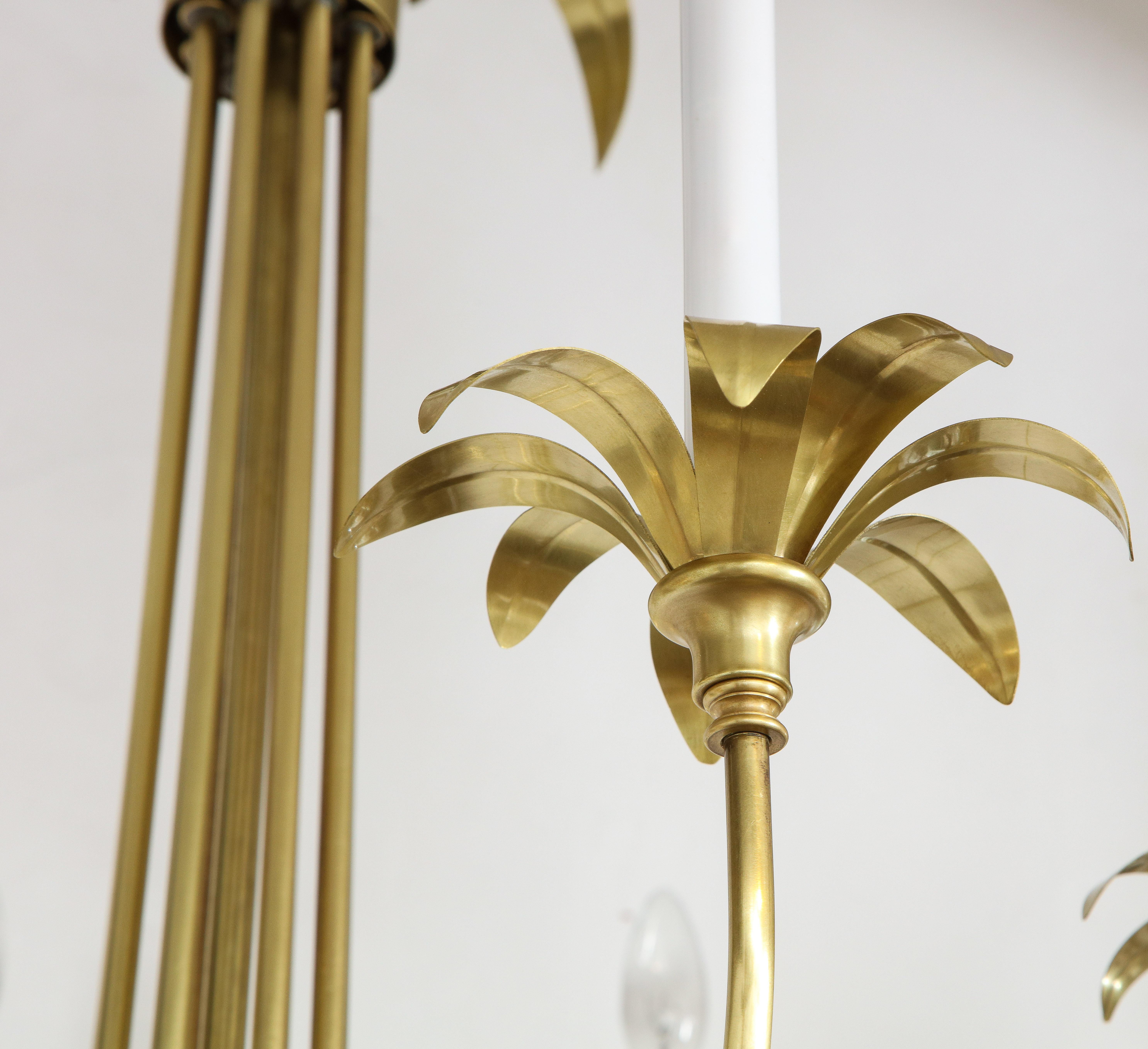 1950s Eight-Arm Italian Solid Brass Flower Chandelier For Sale 9