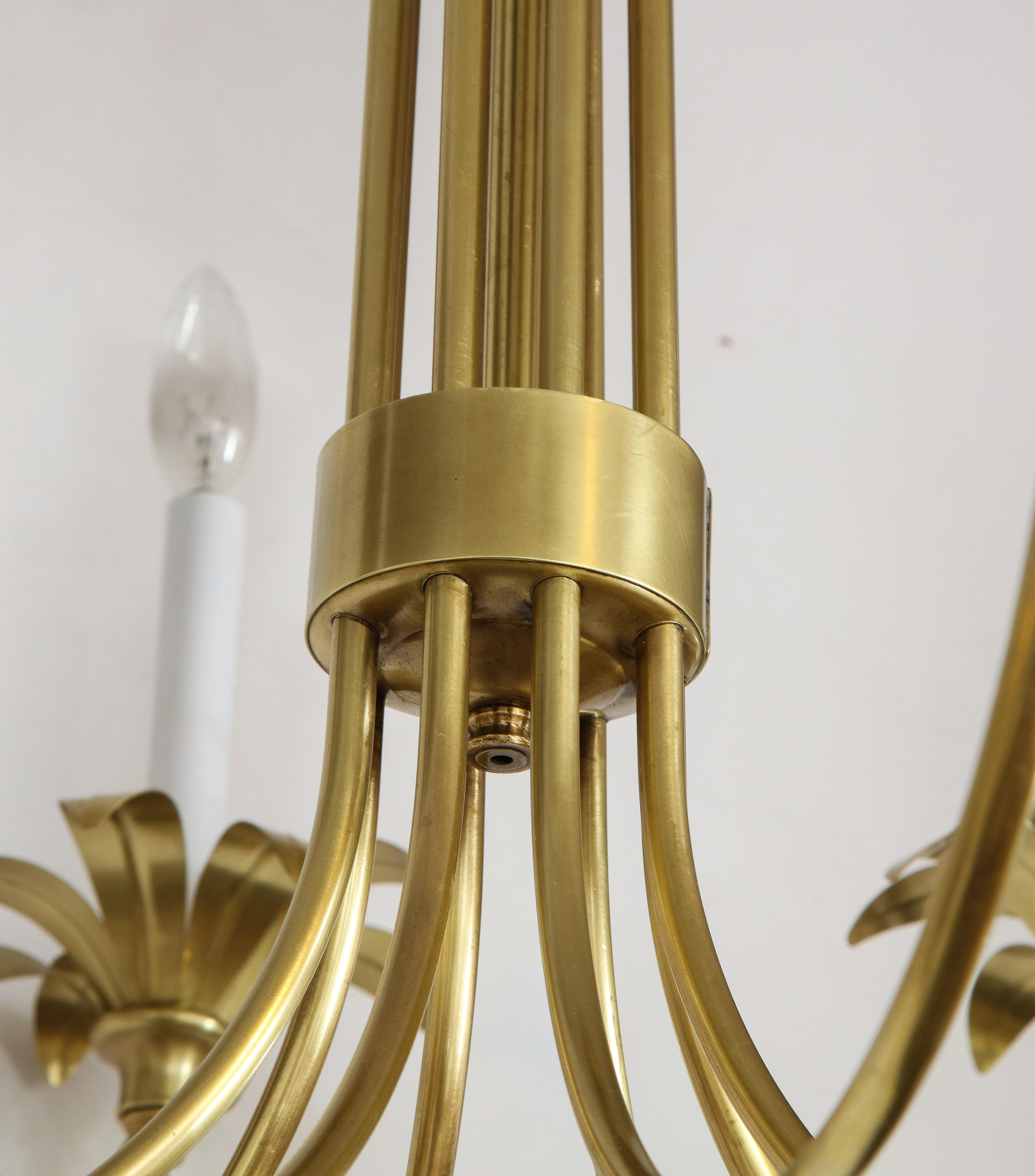 Mid-Century Modern 1950s Eight-Arm Italian Solid Brass Flower Chandelier For Sale
