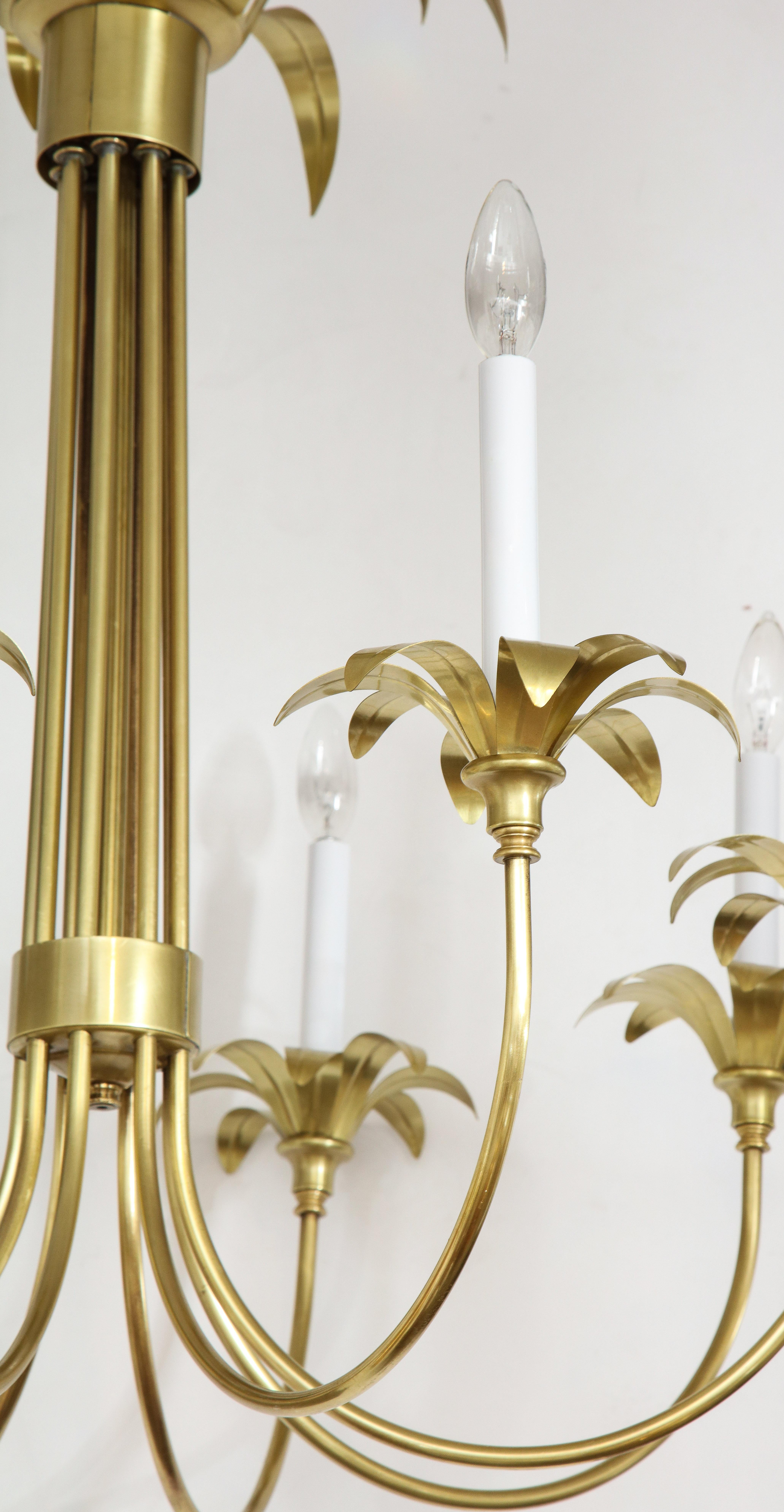 1950s Eight-Arm Italian Solid Brass Flower Chandelier In Good Condition For Sale In New York, NY