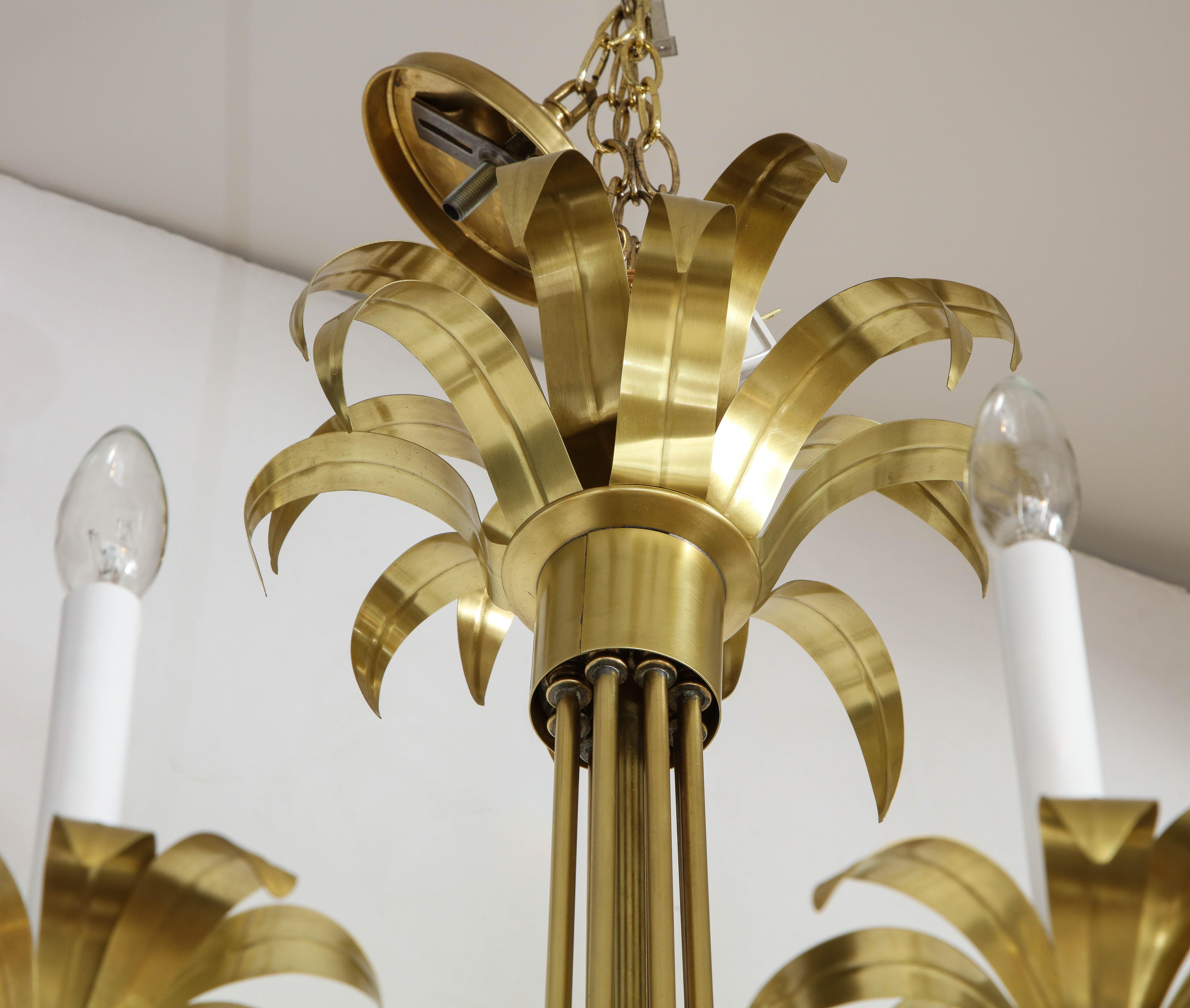 20th Century 1950s Eight-Arm Italian Solid Brass Flower Chandelier For Sale