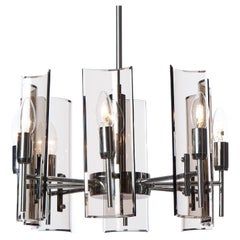 1950's eight light Chrome and Glass Chandelier Light by Crystal Arte