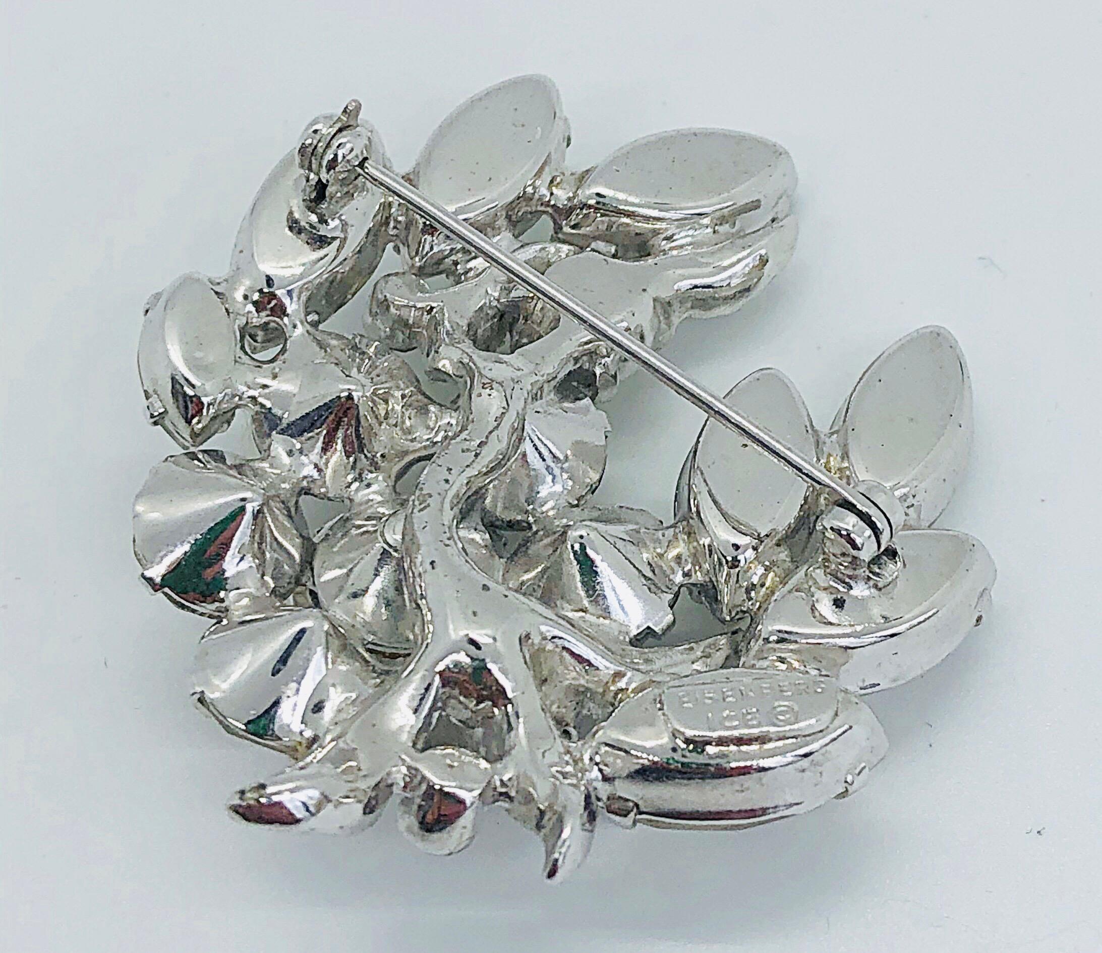 1950s Eisenberg Large Swarovski Rhinestone Vintage 50s Beautiful Brooch Pin For Sale 1