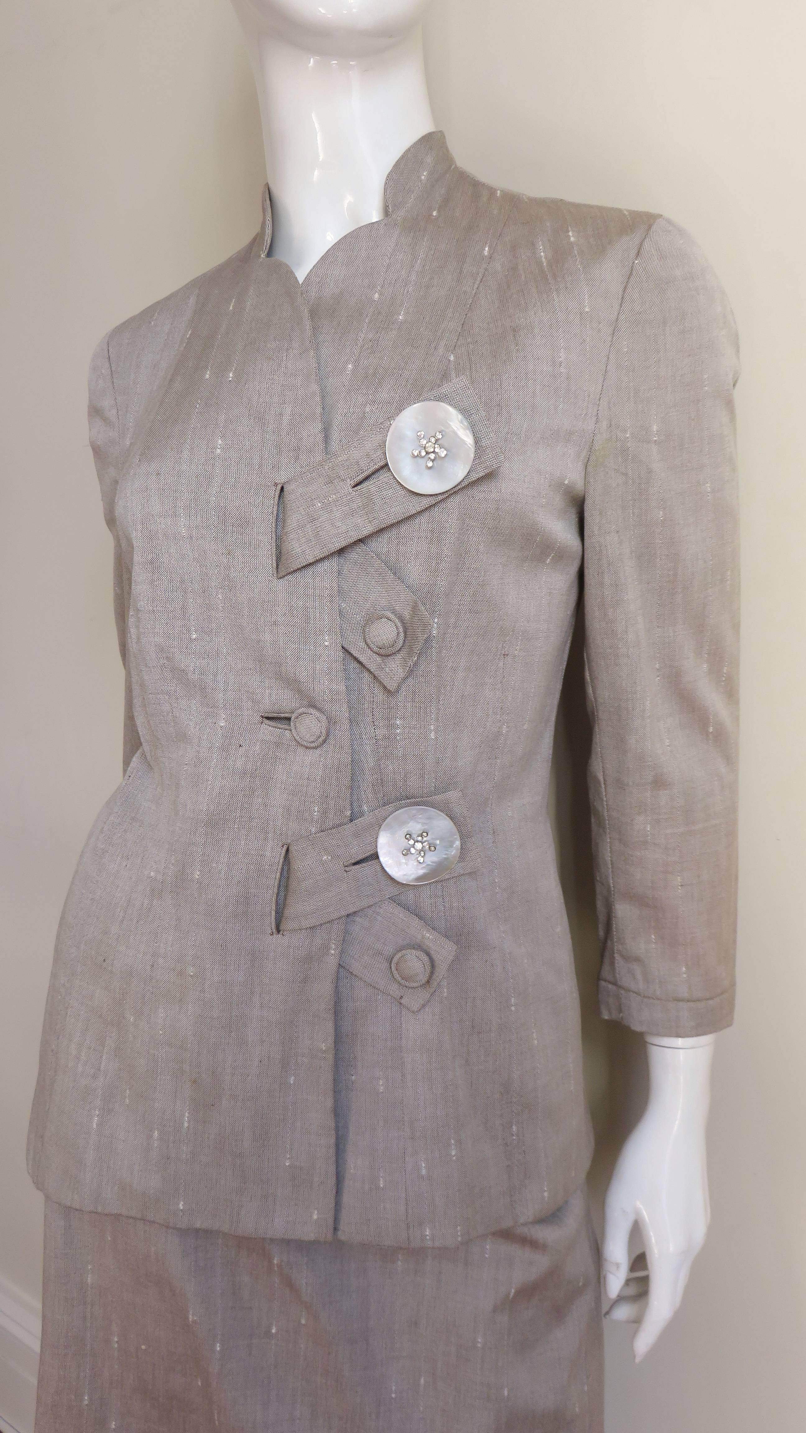 Gris Eisenberg - Tailleur jupe d'origine, années 1950 en vente