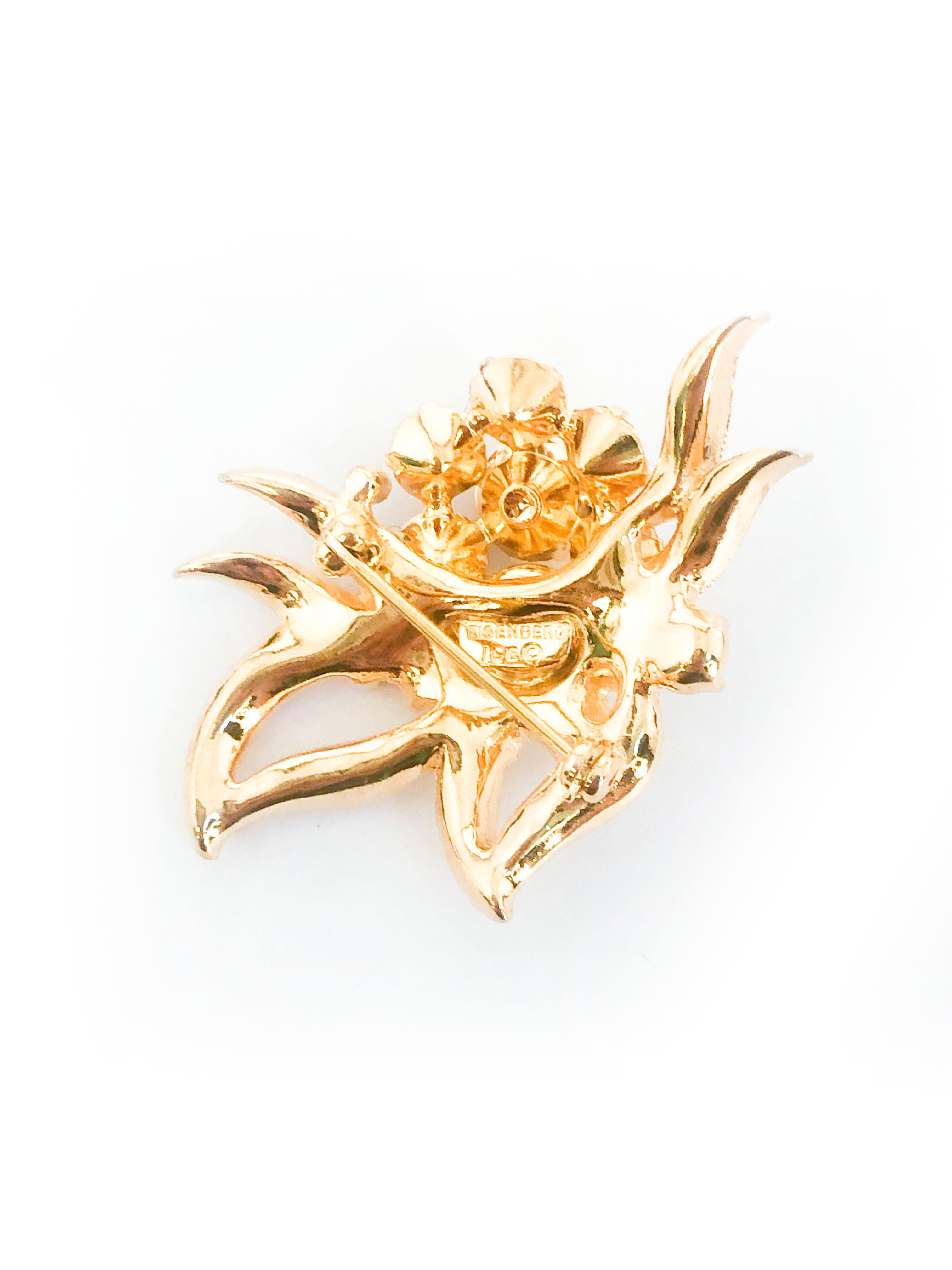 1950s Eisenberg Rhinestone Brooch with Gold Wash In Good Condition In San Francisco, CA