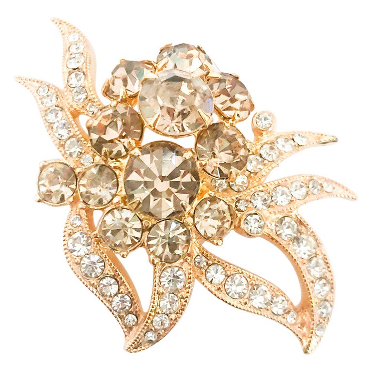 1950s Eisenberg Rhinestone Brooch with Gold Wash For Sale at 1stDibs