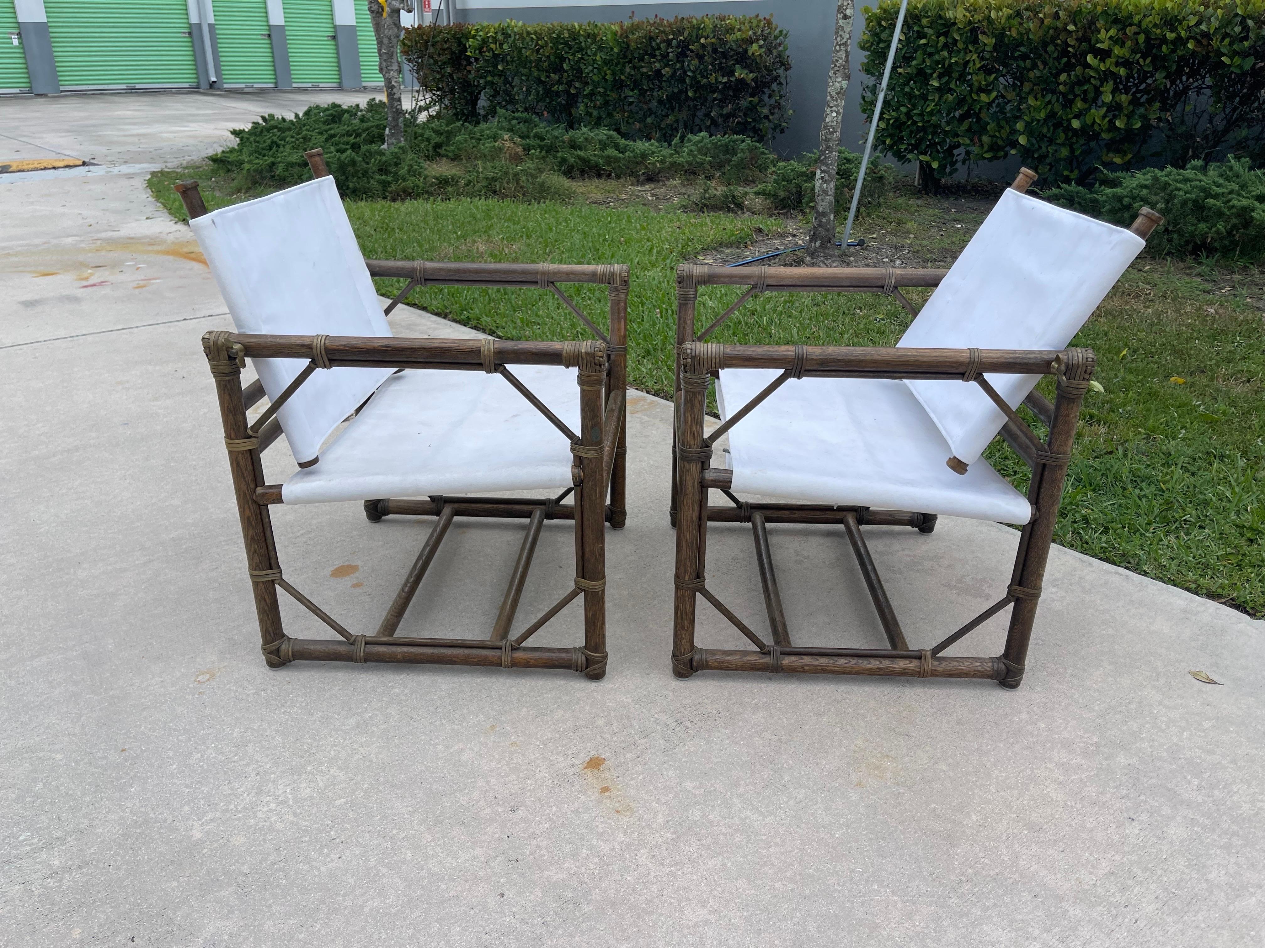 1950s Eleanor Forbes for McGuire “Officer’s Chairs” Oak Campaign Chairs, a Pair In Good Condition In Jensen Beach, FL