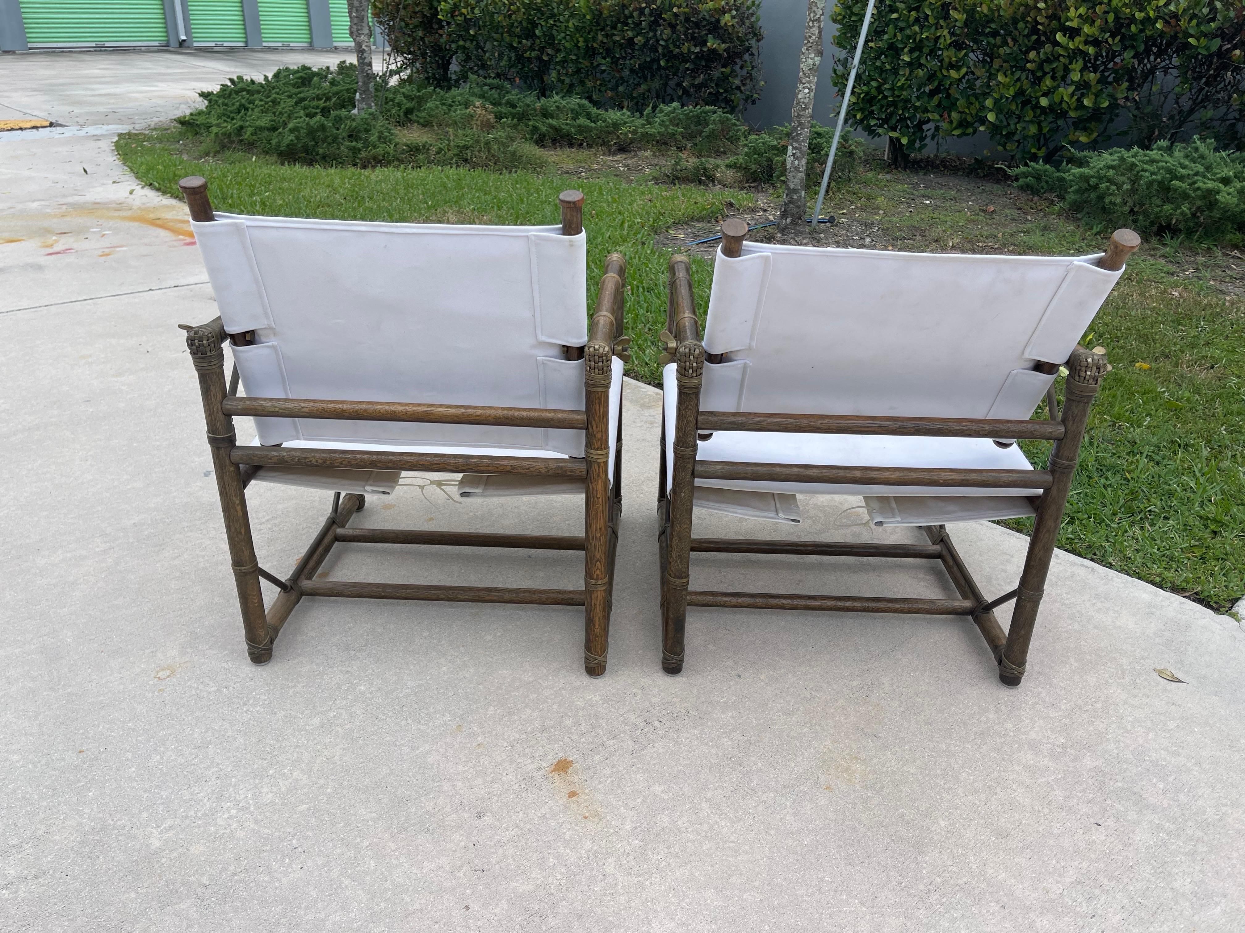 Mid-20th Century 1950s Eleanor Forbes for McGuire “Officer’s Chairs” Oak Campaign Chairs, a Pair