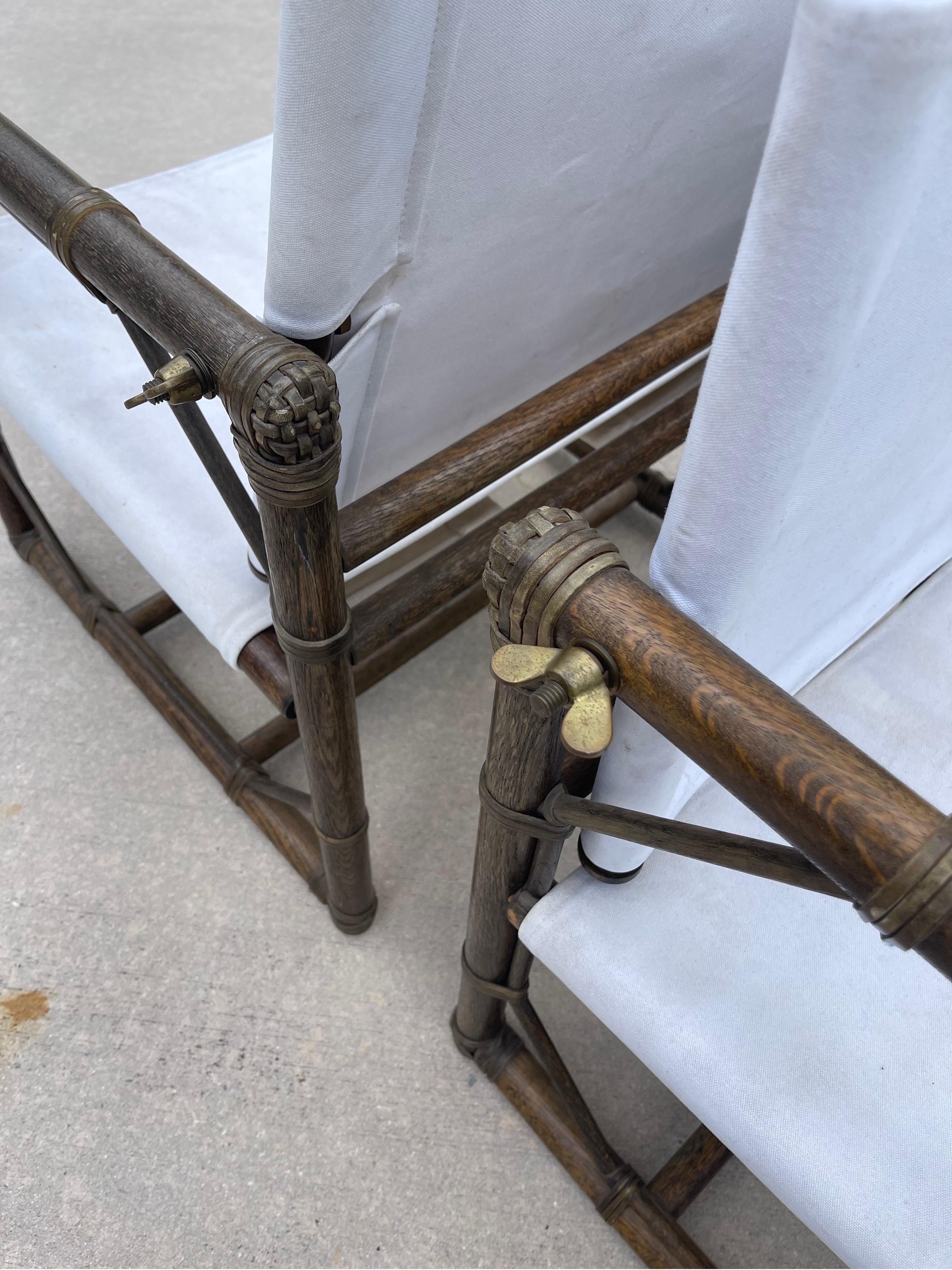 1950s Eleanor Forbes for McGuire “Officer’s Chairs” Oak Campaign Chairs, a Pair 1