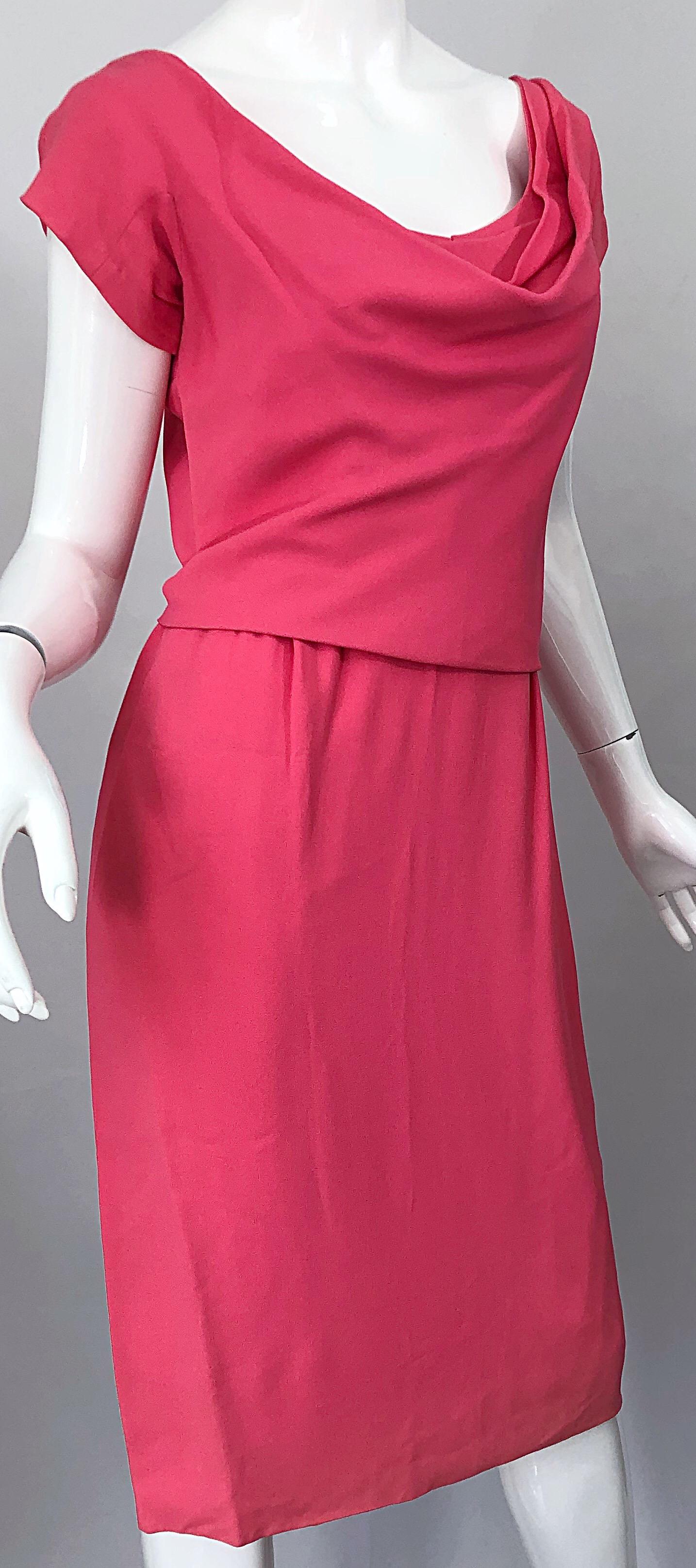 1950s Eleanor Green / Mary Norton Silk Crepe Pink Short Sleeve Vintage 50s Dress For Sale 3