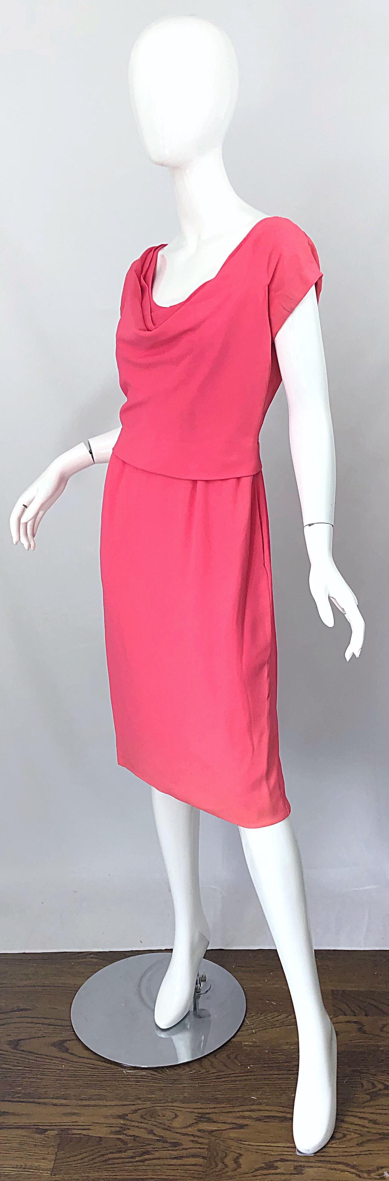 1950s Eleanor Green / Mary Norton Silk Crepe Pink Short Sleeve Vintage 50s Dress For Sale 4