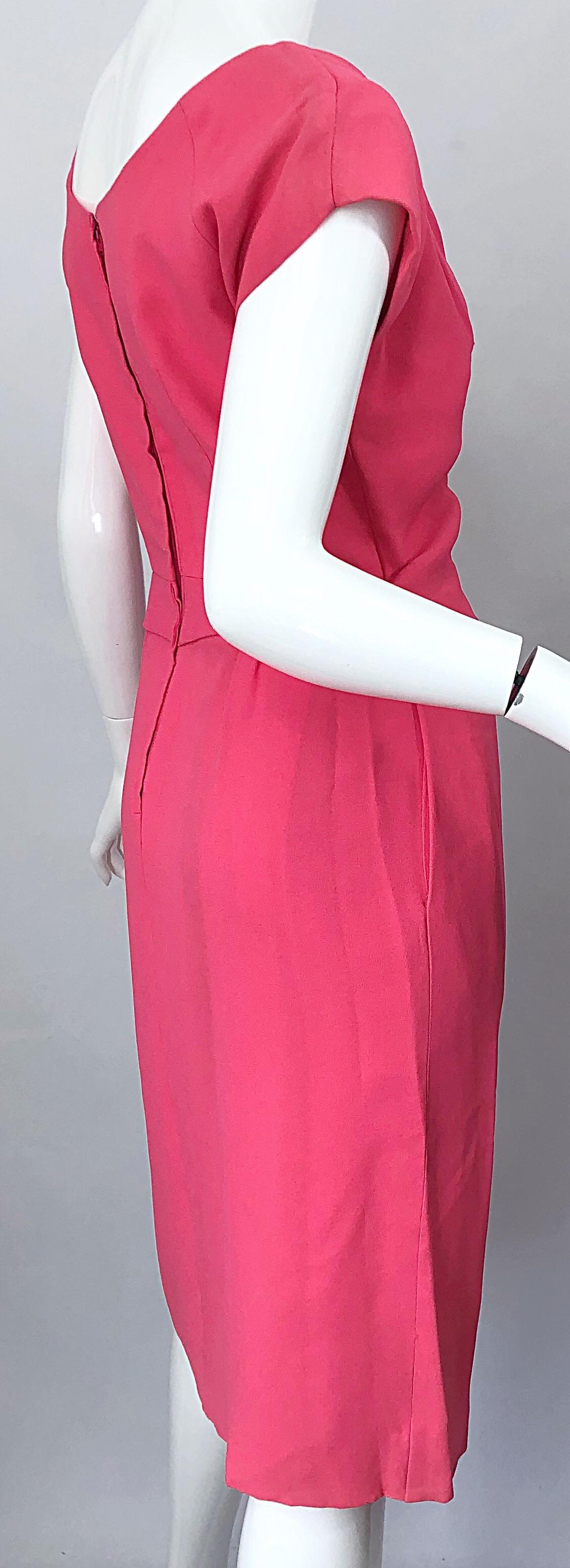 1950s Eleanor Green / Mary Norton Silk Crepe Pink Short Sleeve Vintage 50s Dress For Sale 5