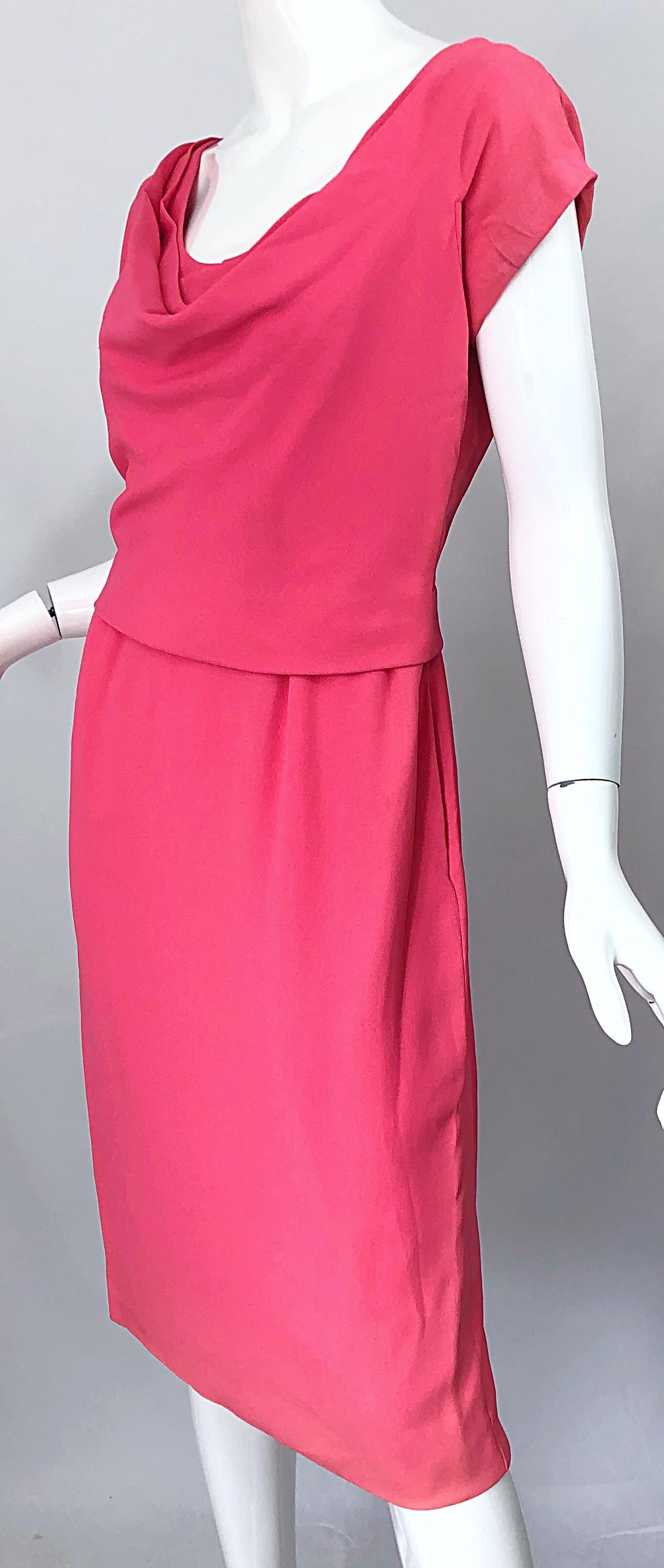 Women's 1950s Eleanor Green / Mary Norton Silk Crepe Pink Short Sleeve Vintage 50s Dress For Sale