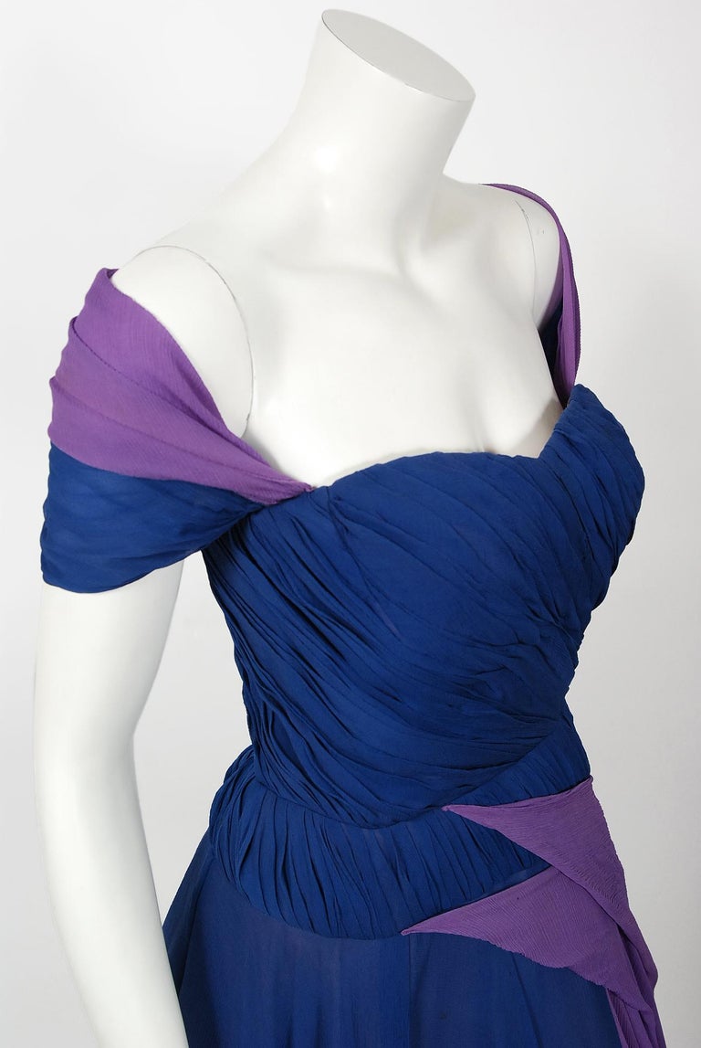 1950/'s1960/'s Chiffon Pleated Bodice Sleeveless Party Dress