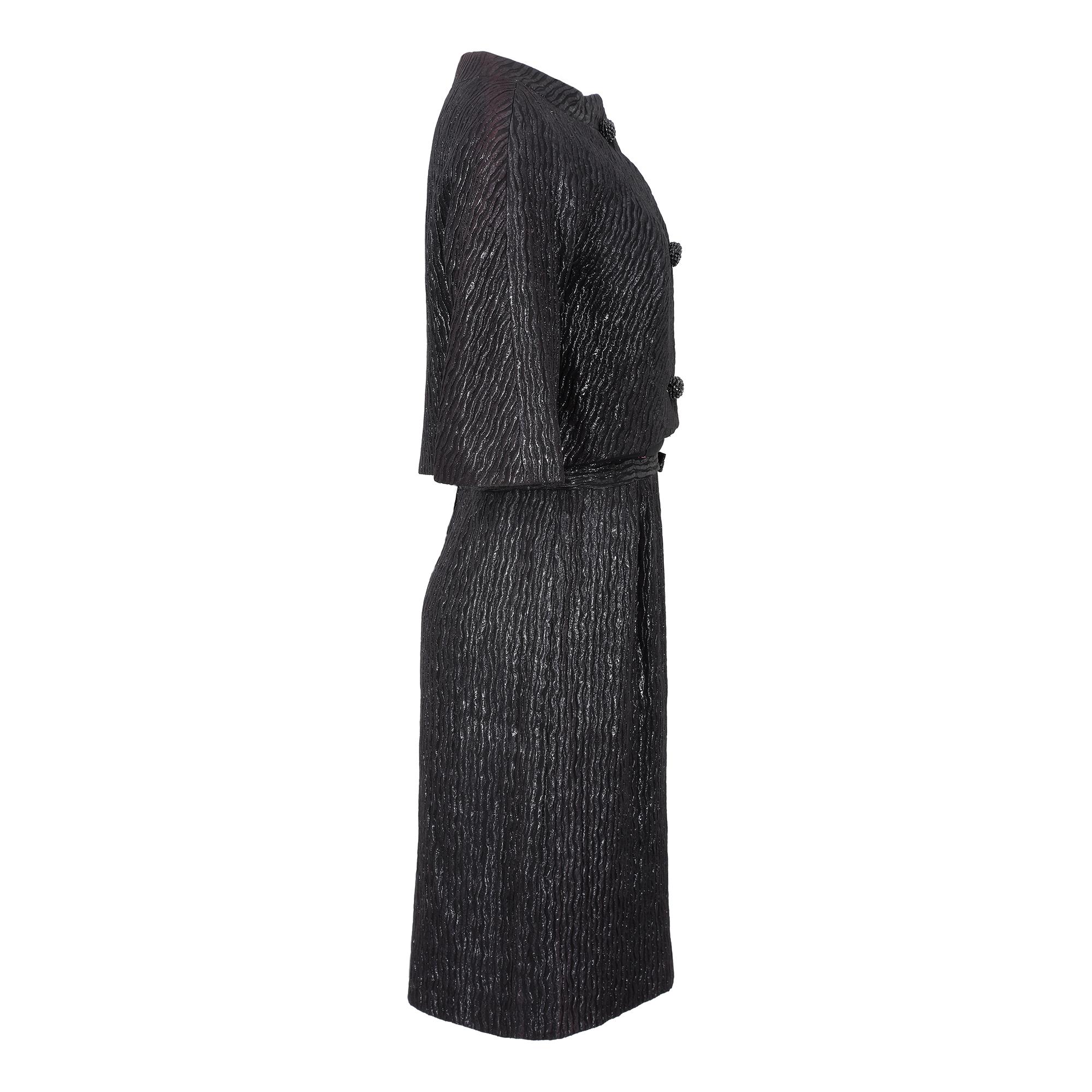 This is a really beautiful example of late 1950s to early 1960s cocktail wear from the era. It has the retail label ‘Eleanor's House of Fashion Miami’, but I suspect very much that due to the quality this ensemble has, that this is a retailer's
