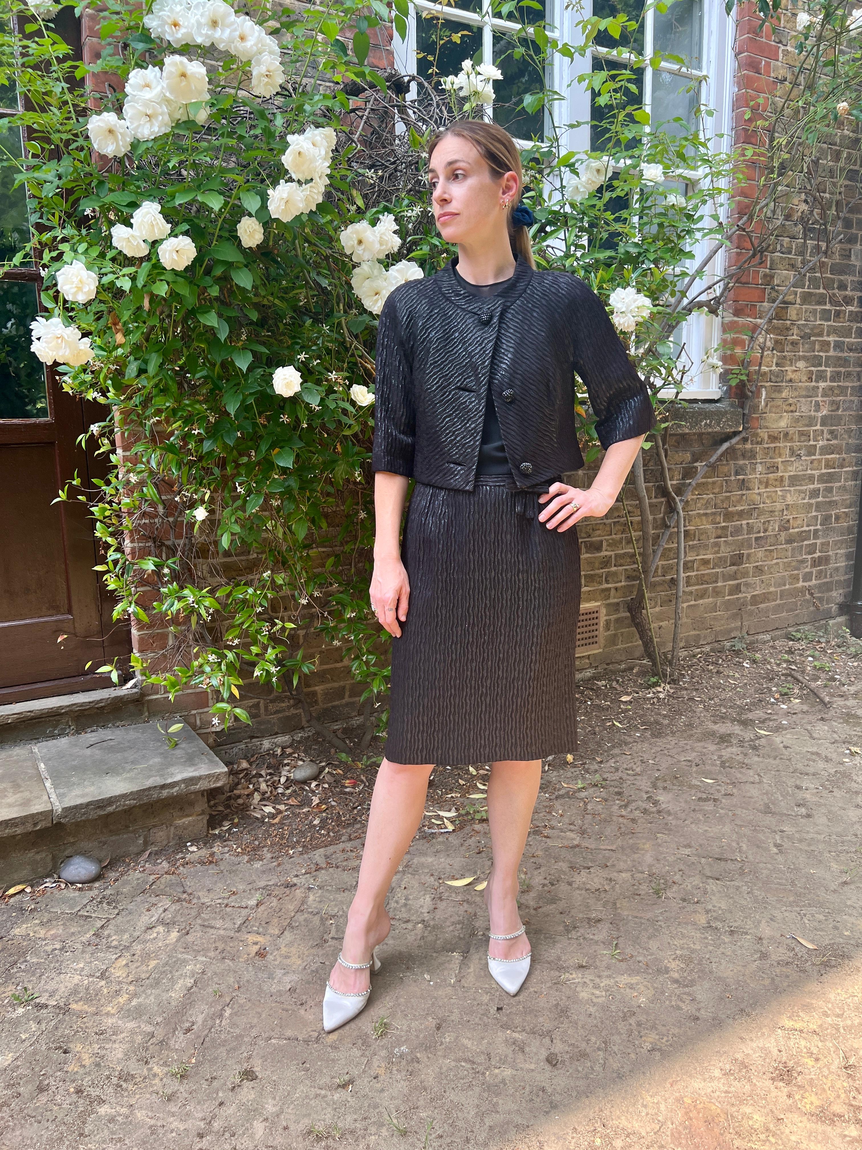 1950s Eleanor's of Miami Lame and Chiffon Dress Suit For Sale 3