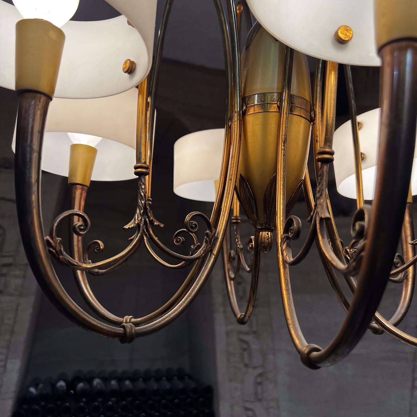 1950s Elegance Sculptural Six Arm Chandelier Multi Tone Brass Italy For Sale 1