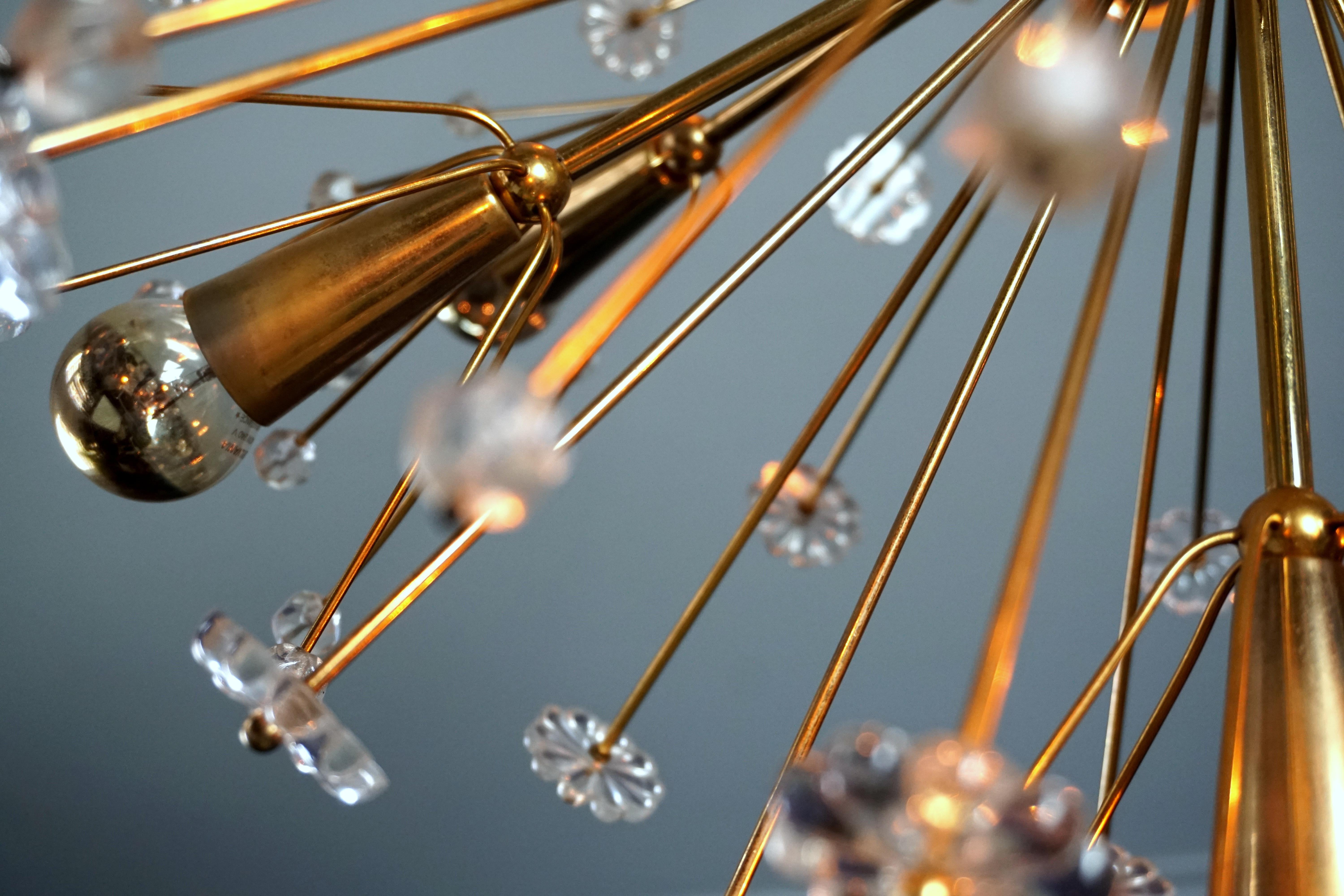 1950s Elegant gilt Starburst Sputnik Snowflake Chandelier from Emil Stejnar  2