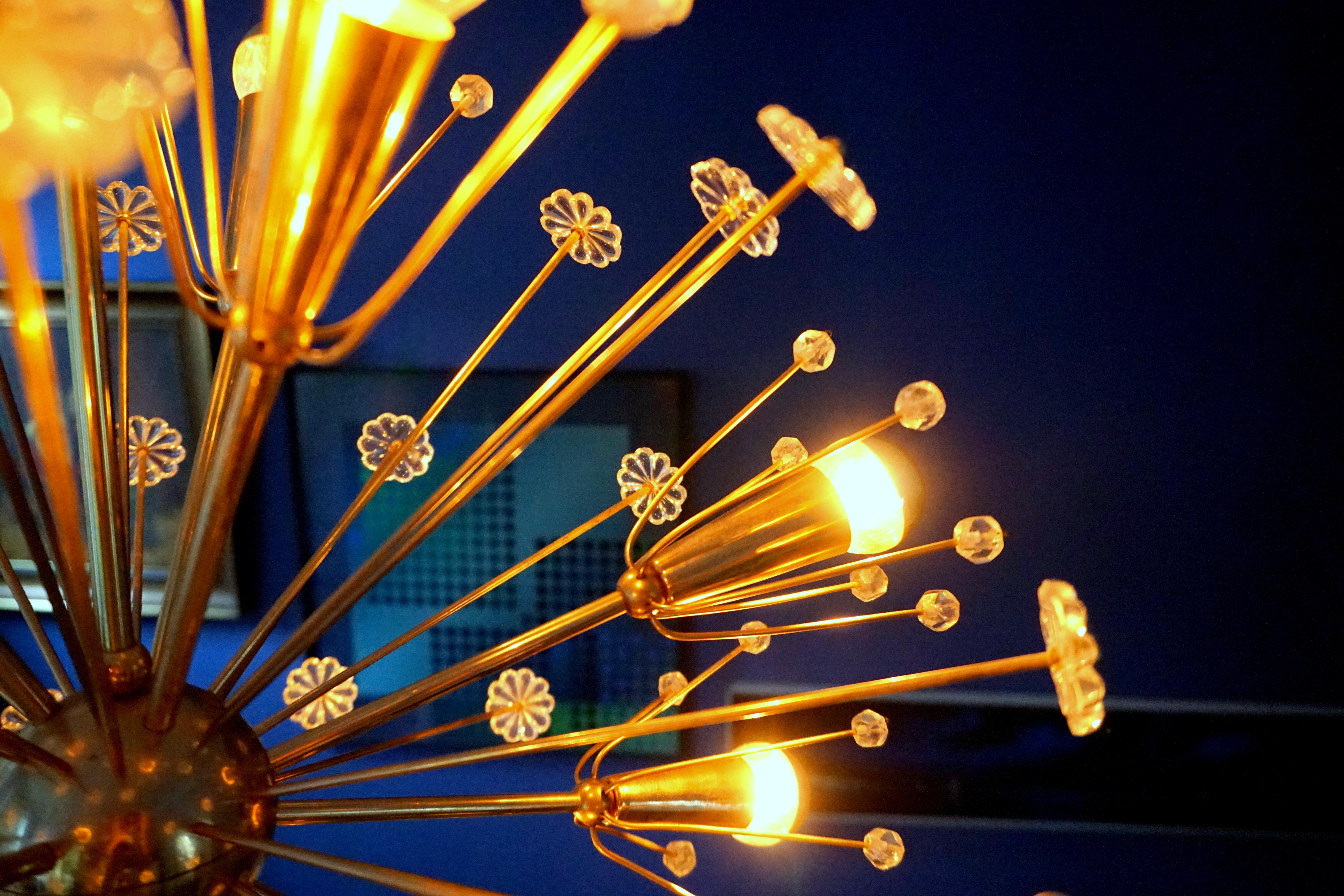 1950s Elegant gilt Starburst Sputnik Snowflake Chandelier from Emil Stejnar  3