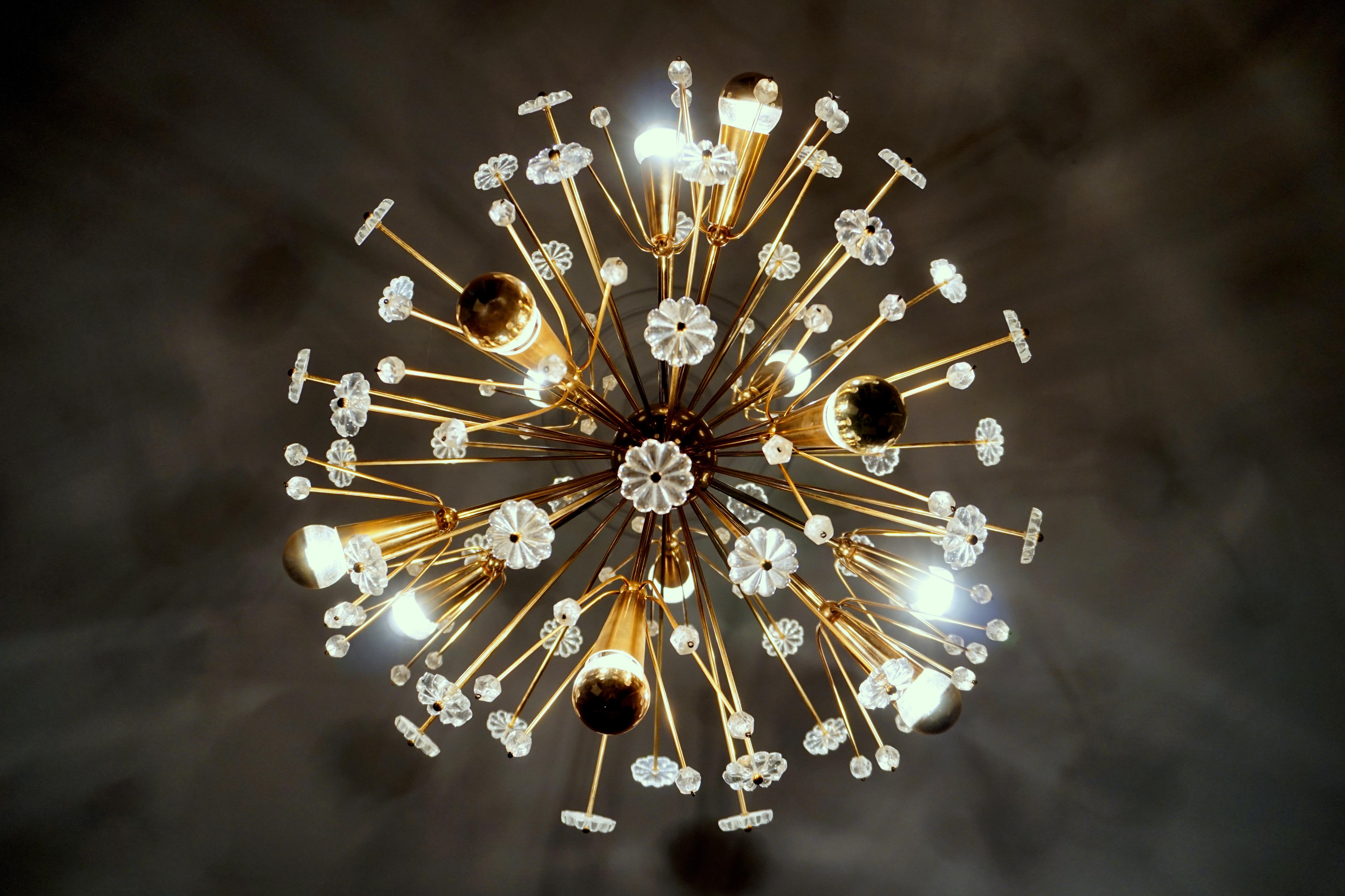 1950s Elegant gilt Starburst Sputnik Snowflake Chandelier from Emil Stejnar  4