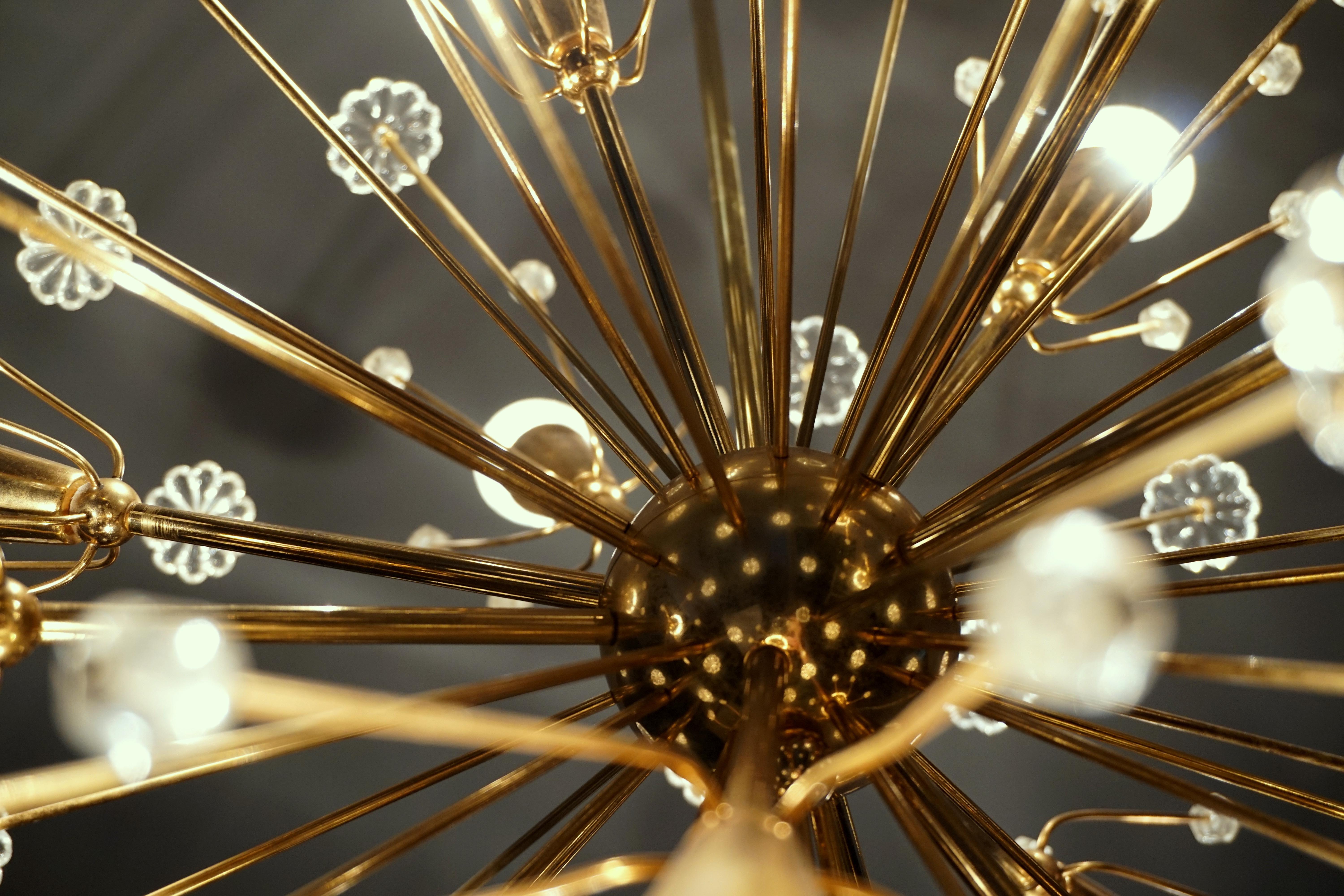 Austrian 1950s Elegant gilt Starburst Sputnik Snowflake Chandelier from Emil Stejnar 