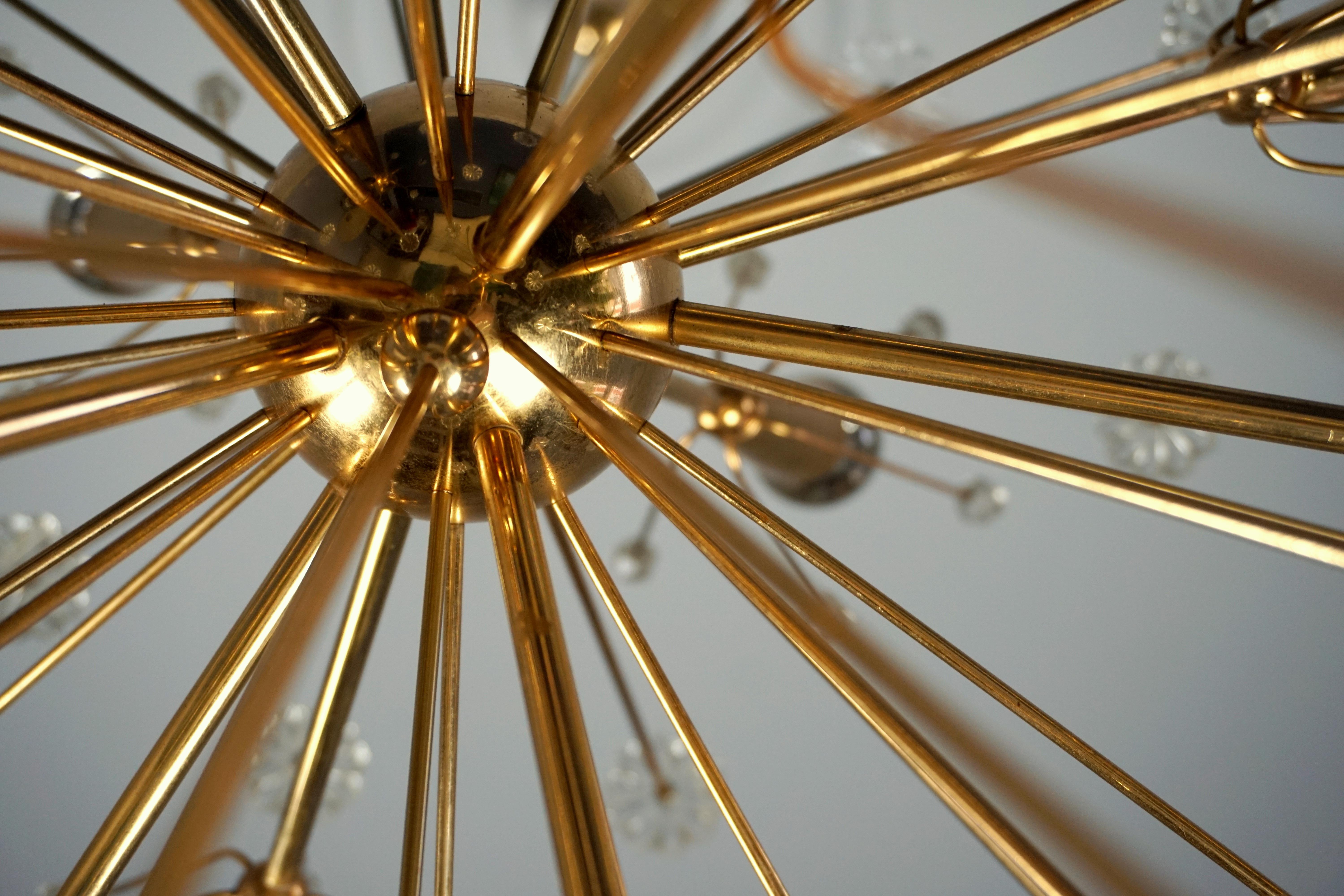 Gilt 1950s Elegant gilt Starburst Sputnik Snowflake Chandelier from Emil Stejnar 