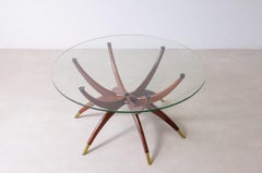 1950's Elegant low table with 6 legs in curved wood