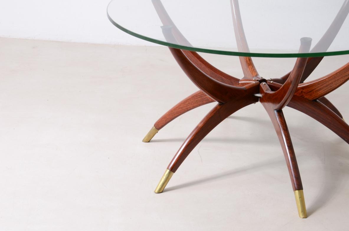 Table basse élégante des années 1950 avec 6 pieds en bois courbé Excellent état - En vente à Milano, IT