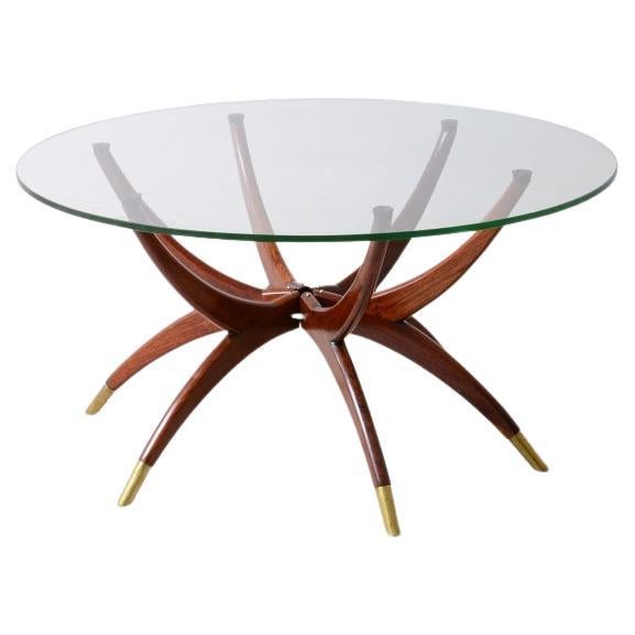 Table basse élégante des années 1950 avec 6 pieds en bois courbé en vente