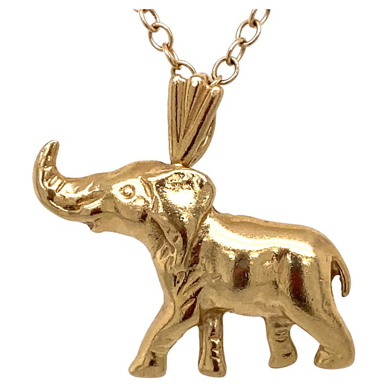 1950s Elephant Animal Pendant in 14 Karat Yellow Gold For Sale at 1stDibs