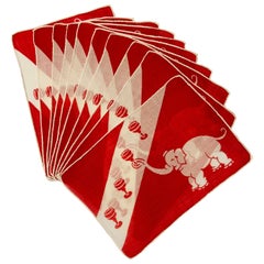 Retro 1950's Elephant Printed Linen Cocktail Napkins, Set of 10