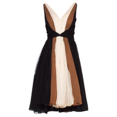 1950'S HELEN ROSE Black & White Silk Chiffon Elizabeth Taylor Style Full Skirt 