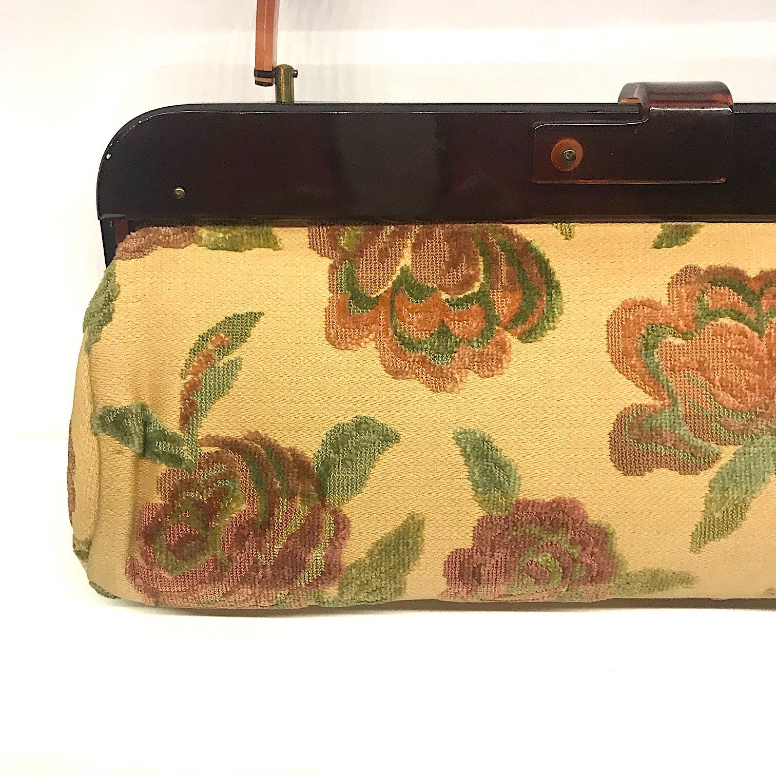 1950s Elongated Cut Velvet Floral Hand Bag 1