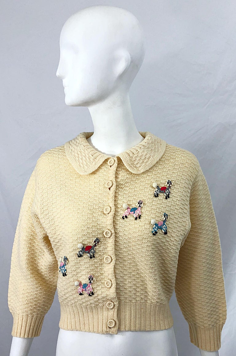 1950s Elsa Schiaparelli Novelty Poodle Rhinestone Vintage Ivory 