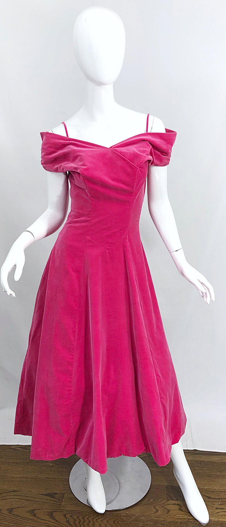 1950s Elsa Schiaparelli Shocking Pink Velvet Off the Shoulder ...