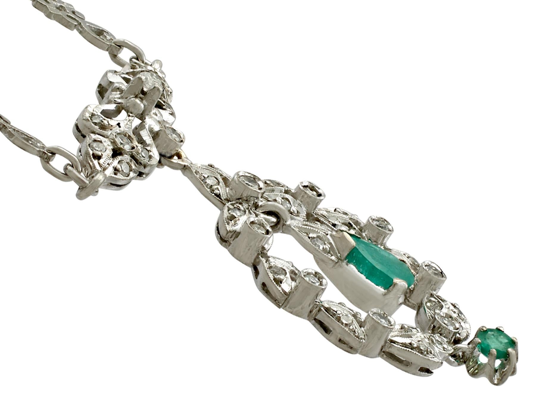 Women's or Men's 1950s Emerald and 1.02 Carat Diamond White Gold Necklace