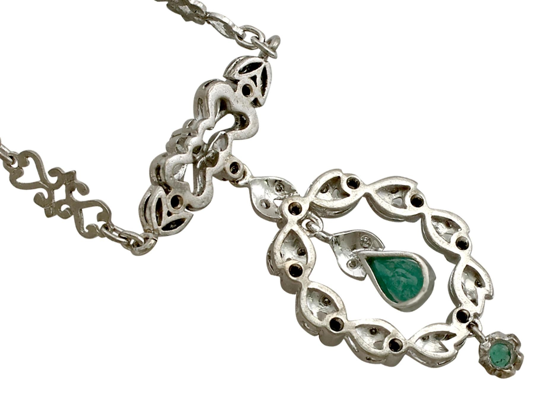 1950s Emerald and 1.02 Carat Diamond White Gold Necklace 1