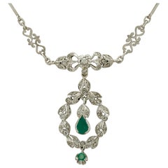 1950s Emerald and 1.02 Carat Diamond White Gold Necklace 1950s Emerald and 1.02 Carat Diamond White Gold Necklace